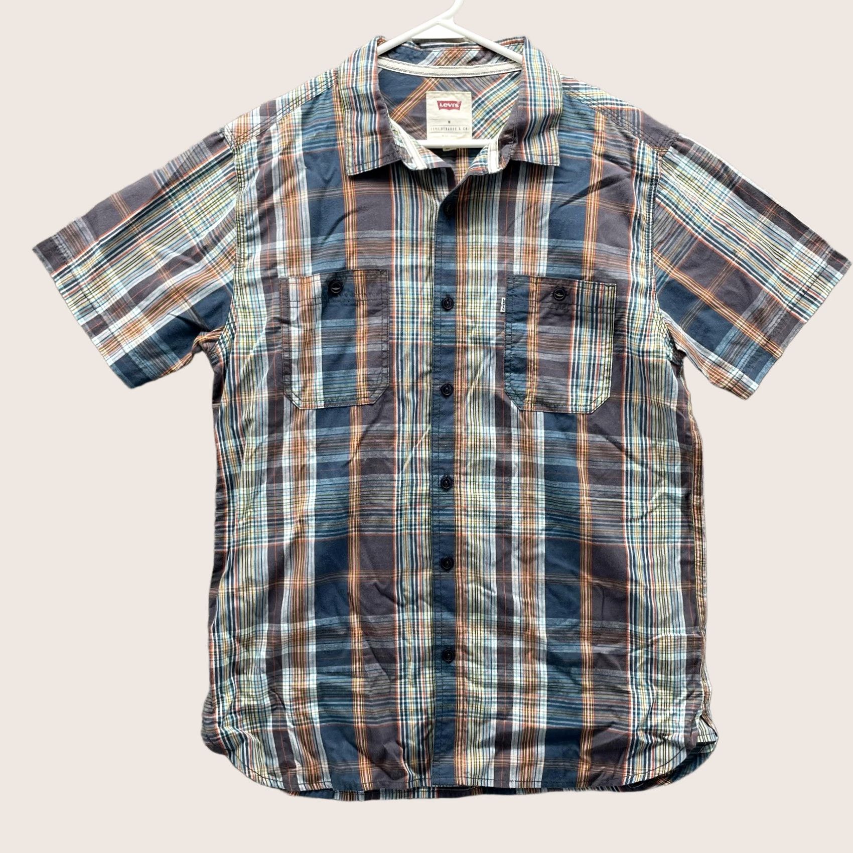 Levi's VINTAGE Levi's Shirt Men Medium Blue Button Down Short Sleeve Madras Plaid Western"> Size US M / EU 48-50 / 2 - 1 Thumbnail