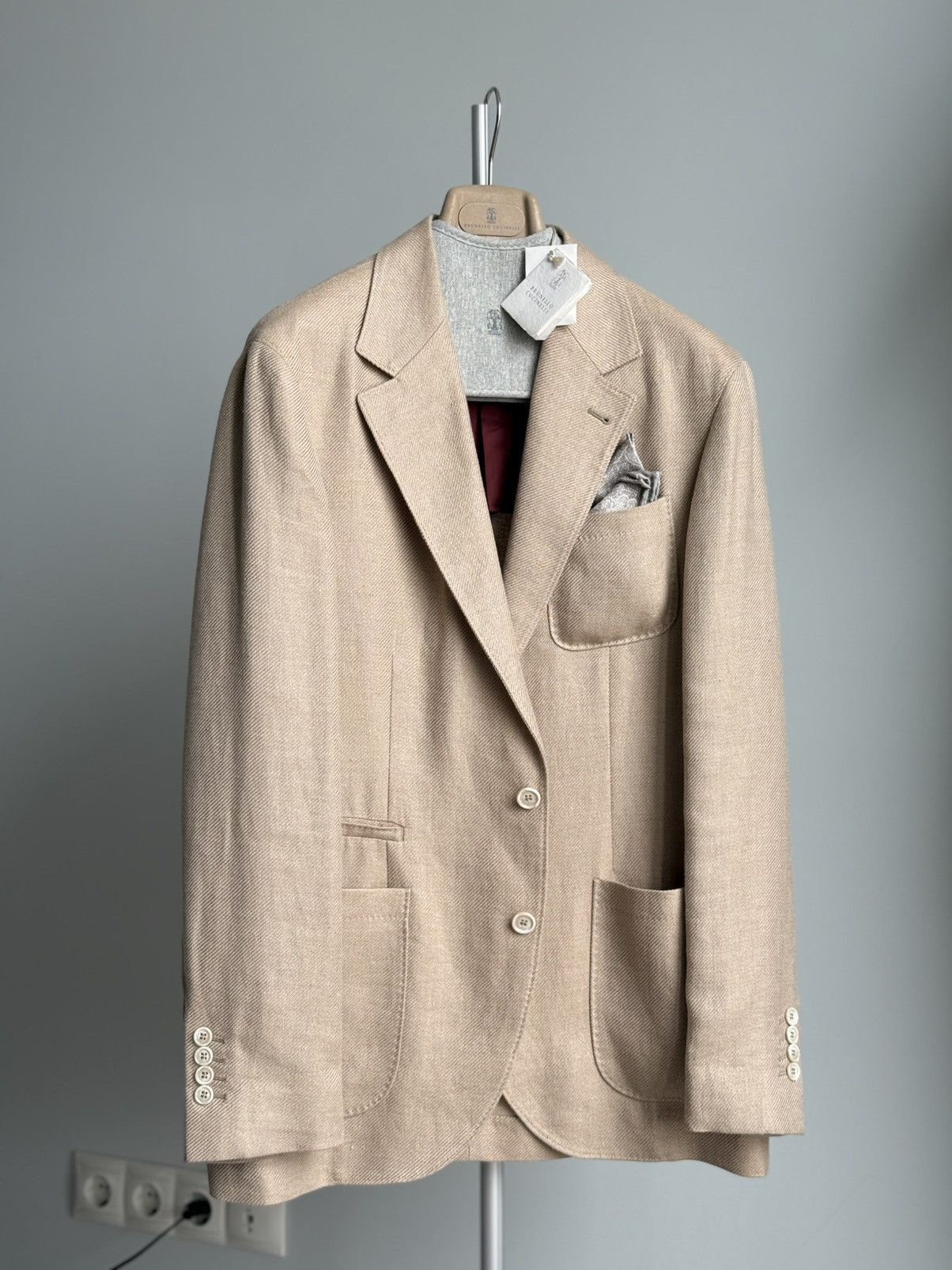 Brunello Cucinelli NWT Brunello Cucinelli Wool Linen Silk Beige Blazer Mens 50 Size 40R - 5 Thumbnail