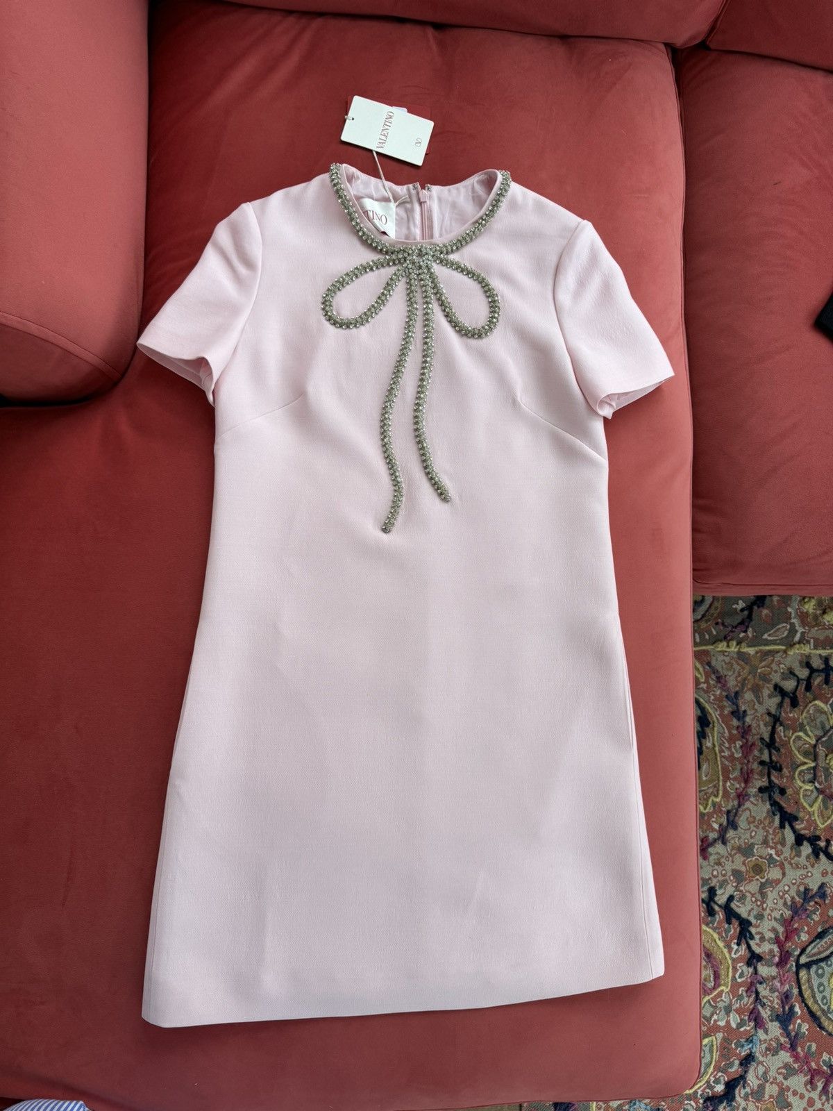 Valentino Valentino wool+silk crepe couture crystal bow pink dress, 40 Size S / US 4 / IT 40 - 1 Thumbnail