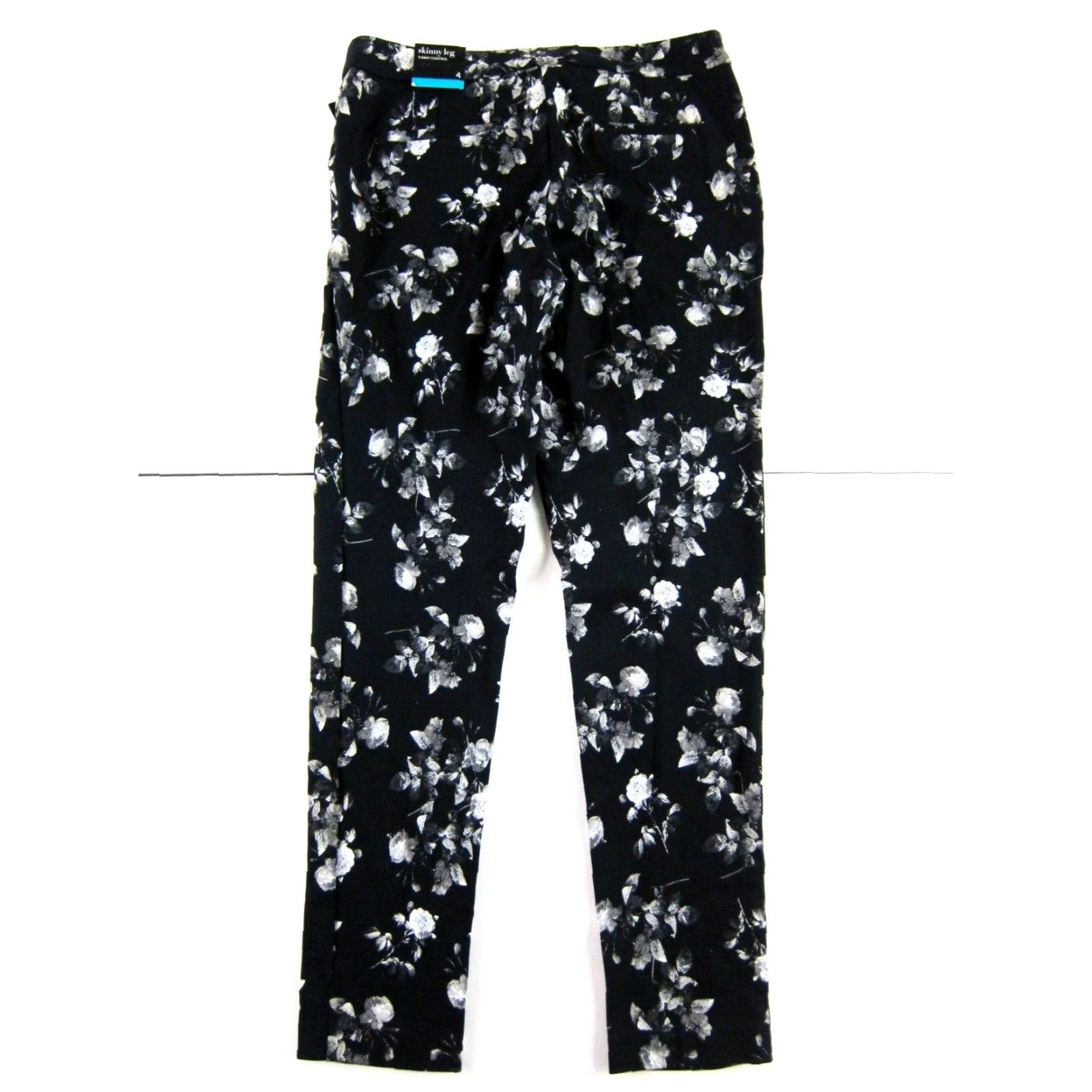 Alfani NWT Alfani Black White Lively Rose Floral Tummy Control Skinny Leg Pant Women 4 Size 27" / US 4 / IT 40 - 2 Thumbnail