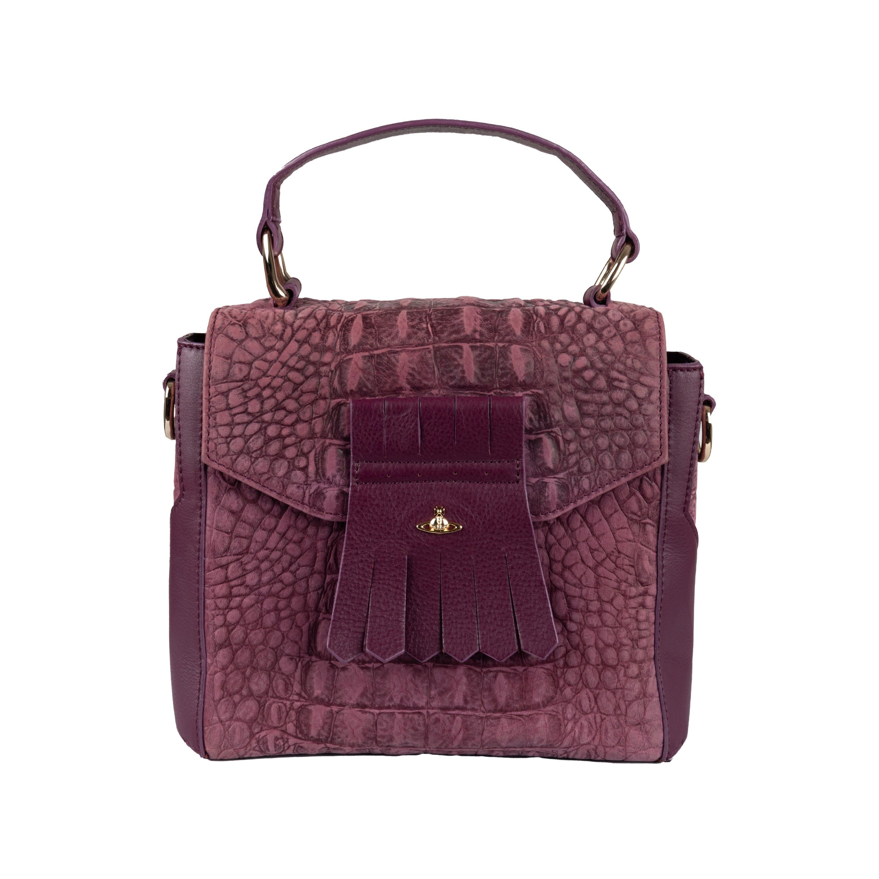 image of Vivienne Westwood Vivienne Westwood Croc-Embossed Shoulder Bag in Purple, Women's