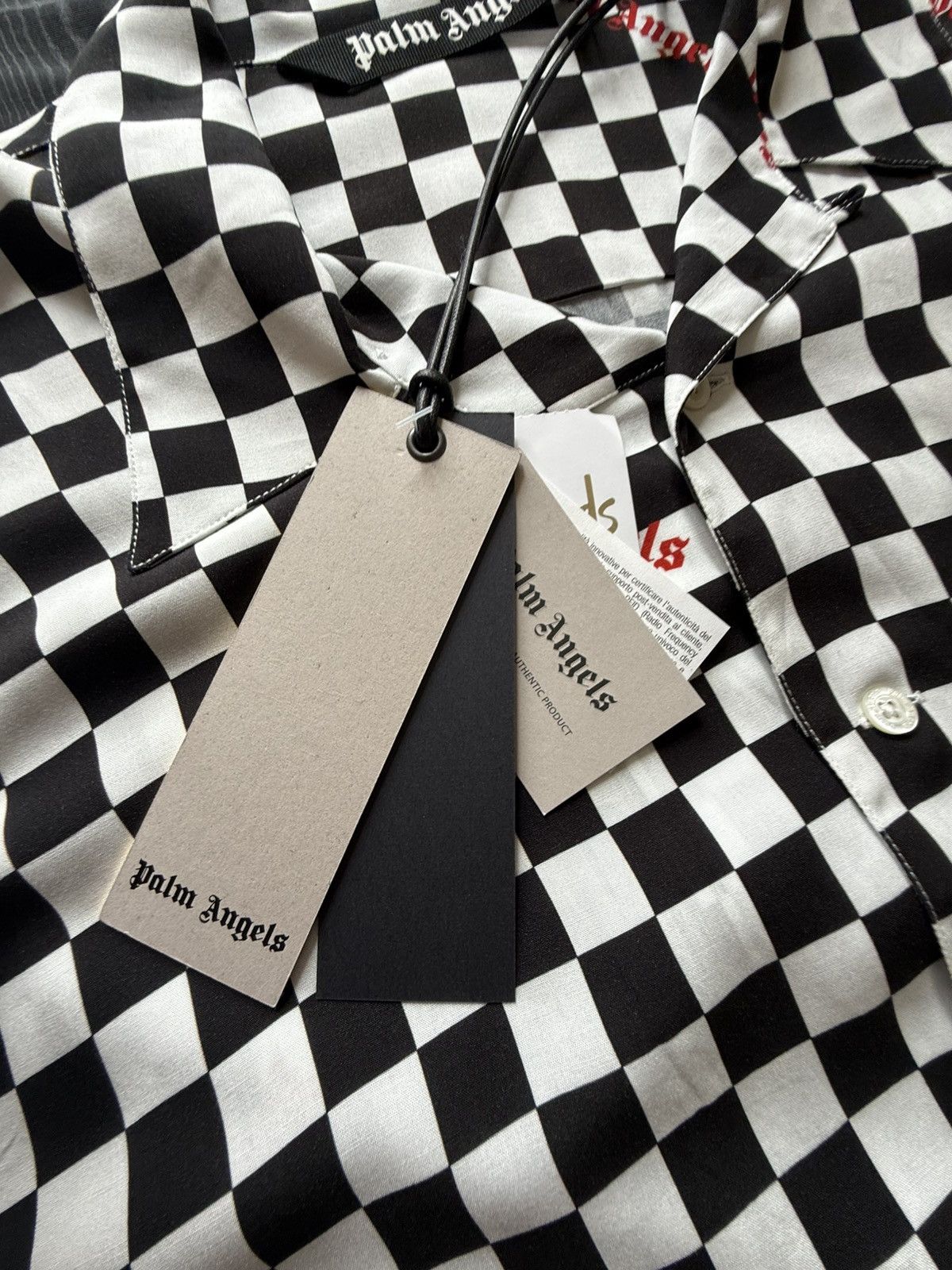 $790 Palm angels checkerboard checker ss hawaiian shirt 52