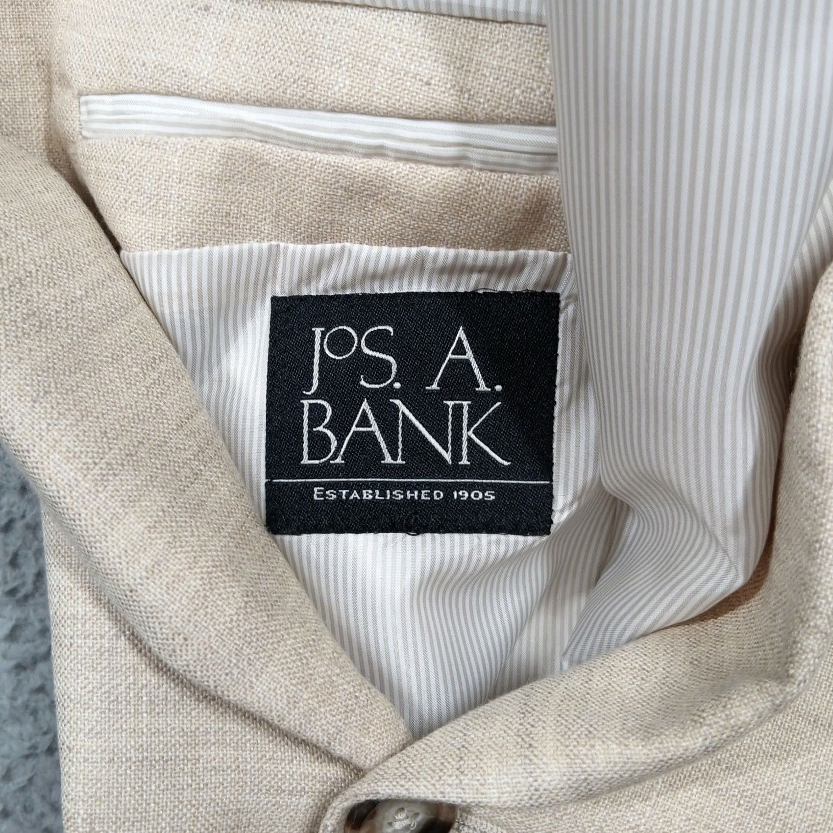 Jos. A. Bank Jos. A. Bank Men's Beige Linen Wool Blend Two Button Sport Coat Blazer 44L Size 44R - 3 Thumbnail