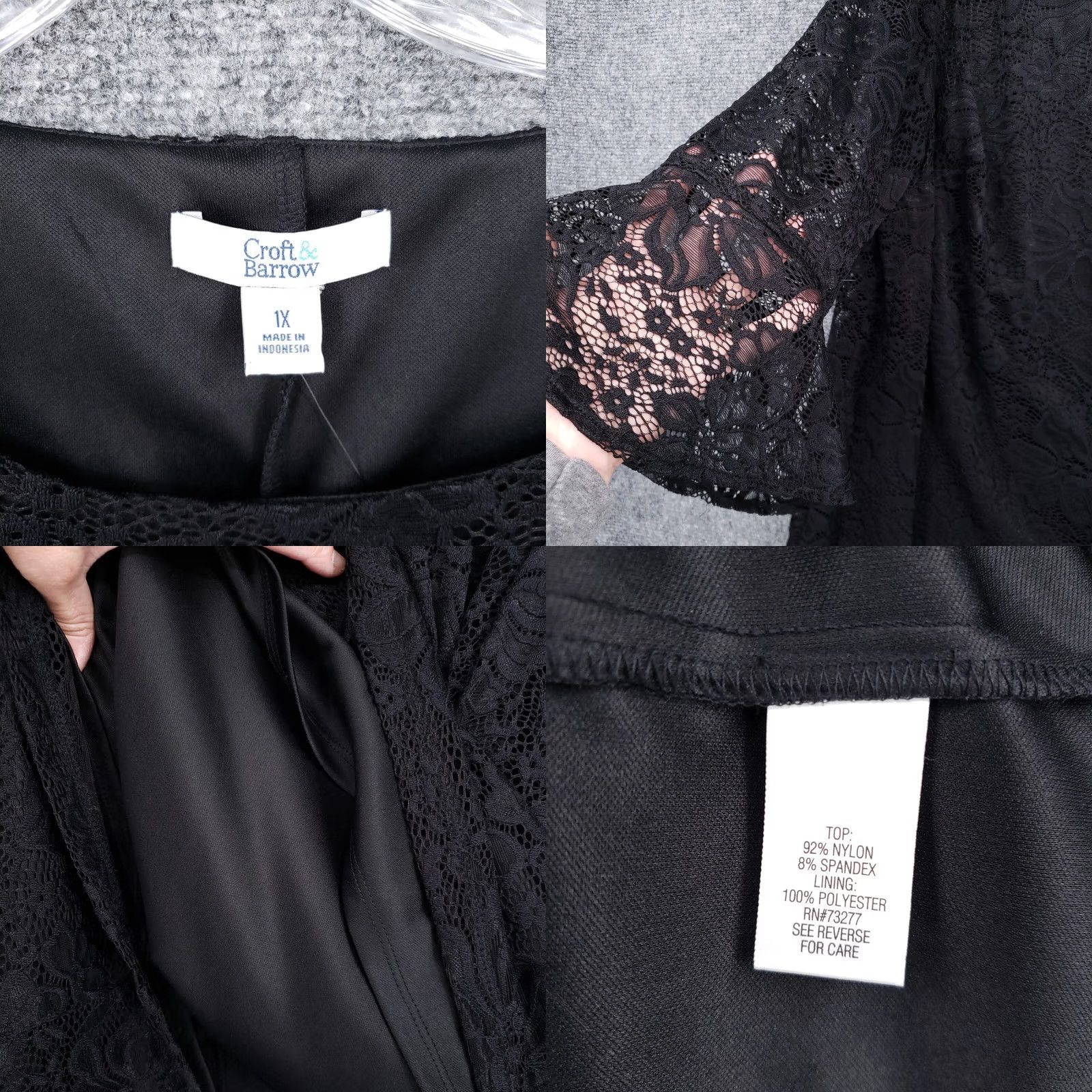 Croft & Barrow Croft & Barrow Top Womens 1X Plus Black Overlay Floral Lace Flared Sleeve Size XL / US 12-14 / IT 48-50 - 8 Thumbnail