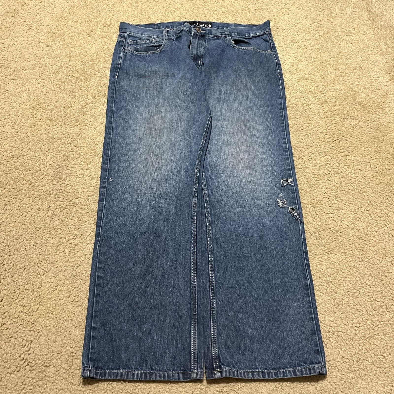 Mecca Mecca Y2K Baggy Hip Hop Faded Embroidered Blue Jeans 40Wx32L Size US 40 / EU 56 - 1 Thumbnail