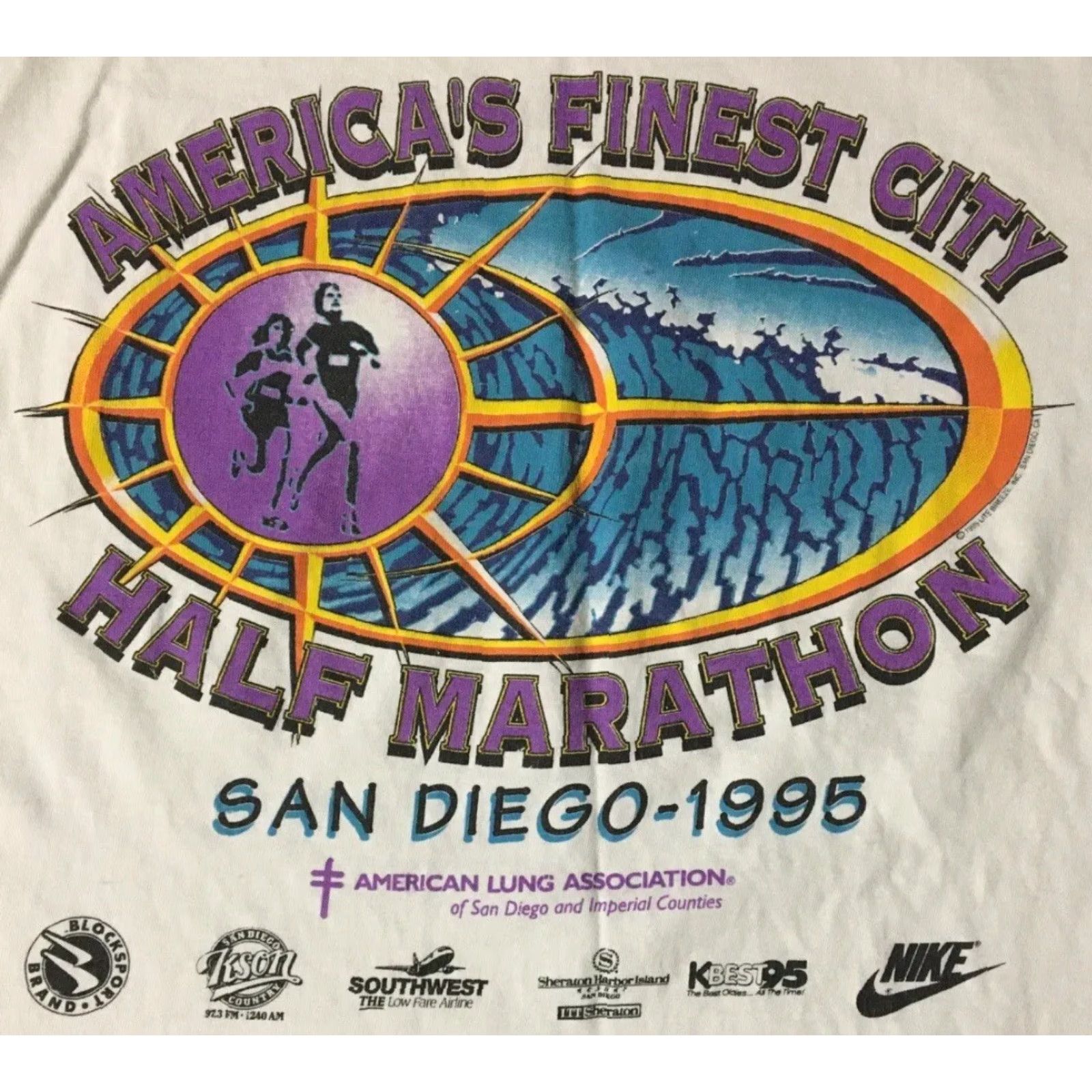 Nike VINTAGE 90s San Diego Americas Finest City Marathon Faded Shirt L White Nike OP Mens T-Shirt Surf Beach OC USA Ocean Pacific 90s Retro Size US L / EU 52-54 / 3 - 3 Thumbnail