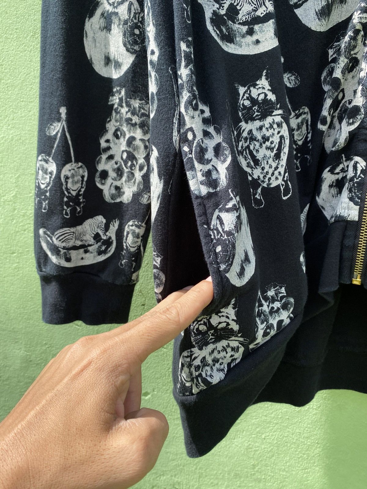 Japanese Brand Scolar AOP Animal Fruit Hoodie Black Zip Up Unique Pattern Size ONE SIZE - 5 Thumbnail