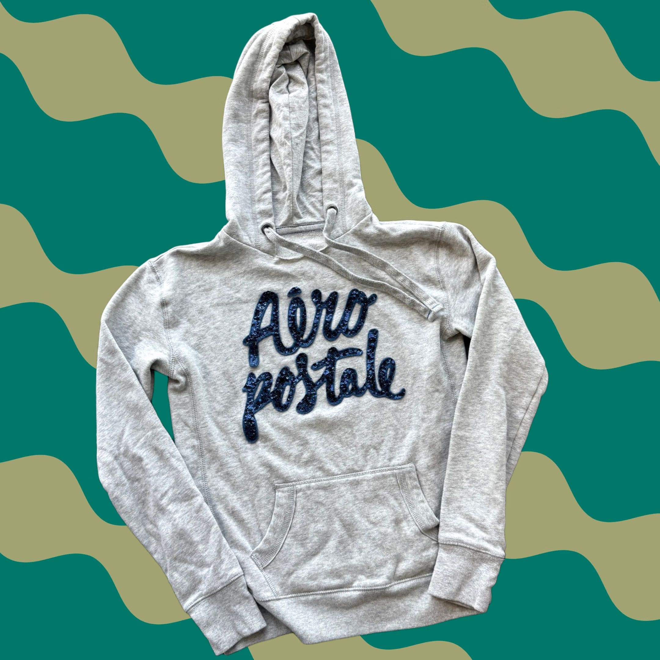 Aeropostale VINTAGE Aeropostale Sequin Longsleeve Hoodie Gray XS Men Size US XS / EU 42 / 0 - 1 Thumbnail