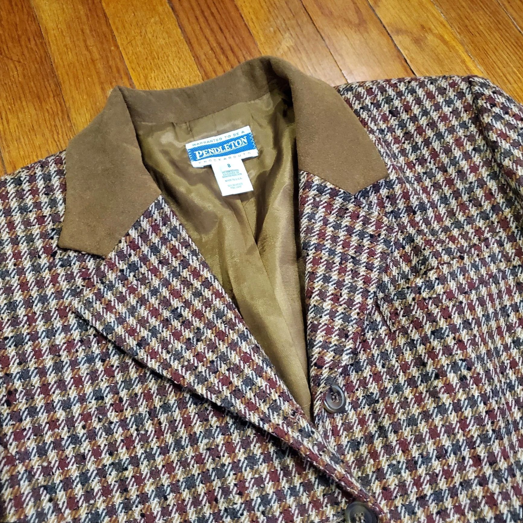 Pendleton VINTAGE Pendleton Blazer Womens 8 Brown Houndstooth Wool Knockabouts USA 90s Size M / US 6-8 / IT 42-44 - 4 Thumbnail