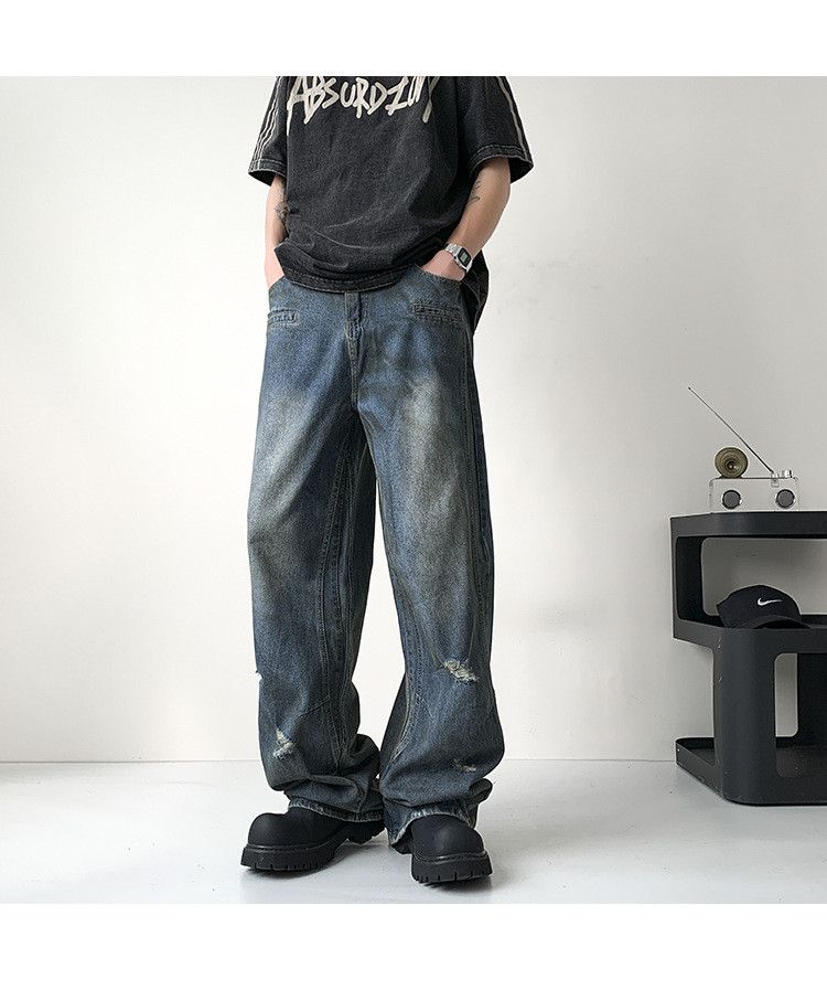 Japanese Brand × Jean Men's American washed wide-leg distressed straight jeans Size US 32 / EU 48 - 3 Thumbnail