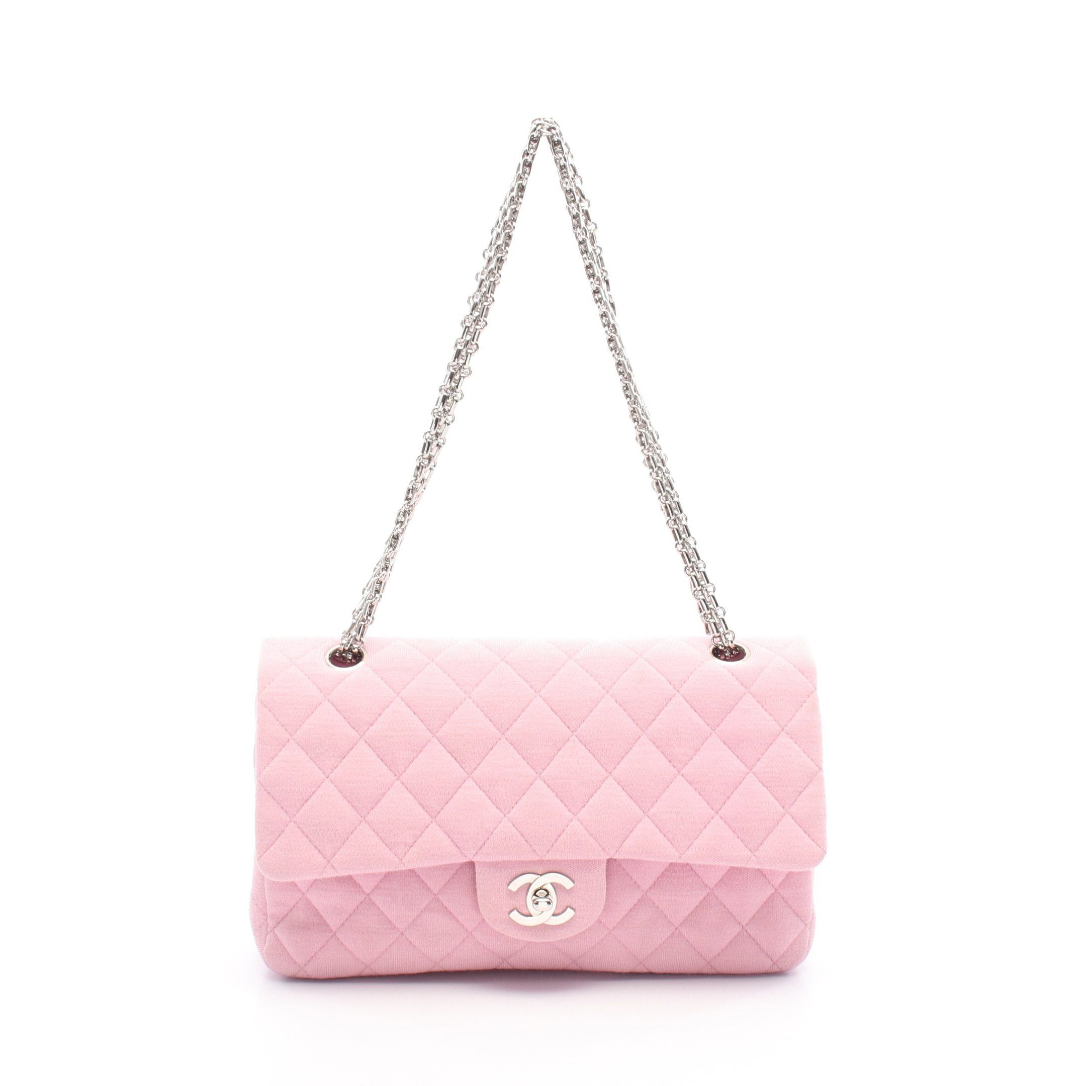 Chanel Matelasse Double Flap Double Chain Shoulder Bag Cotton Pink