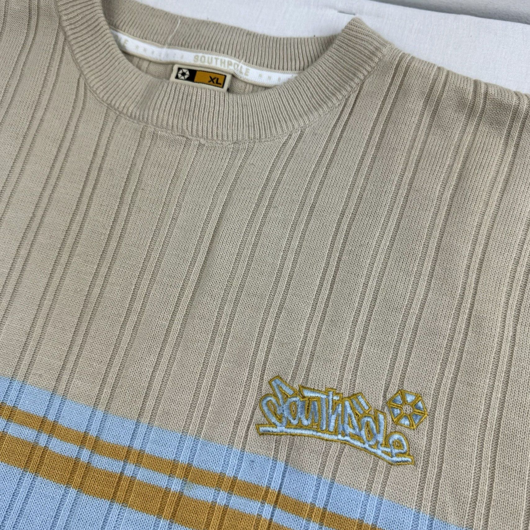 Southpole VINTAGE Southpole Shirt Mens XL Tan Striped Heavyweight Grunge Y2K 90s Skate Short Sleeve Crew Neck Size US XL / EU 56 / 4 - 3 Thumbnail