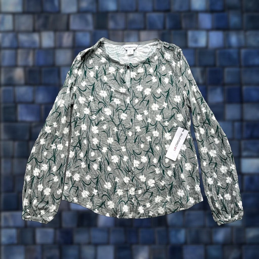 Liz Claiborne Liz Claiborne Blouse Women Long Sleeve Floral Print Rayon Blend Top New S Multicolor V-Neck Button Ruffle Womens Size S / US 4 / IT 40 - 1 Thumbnail
