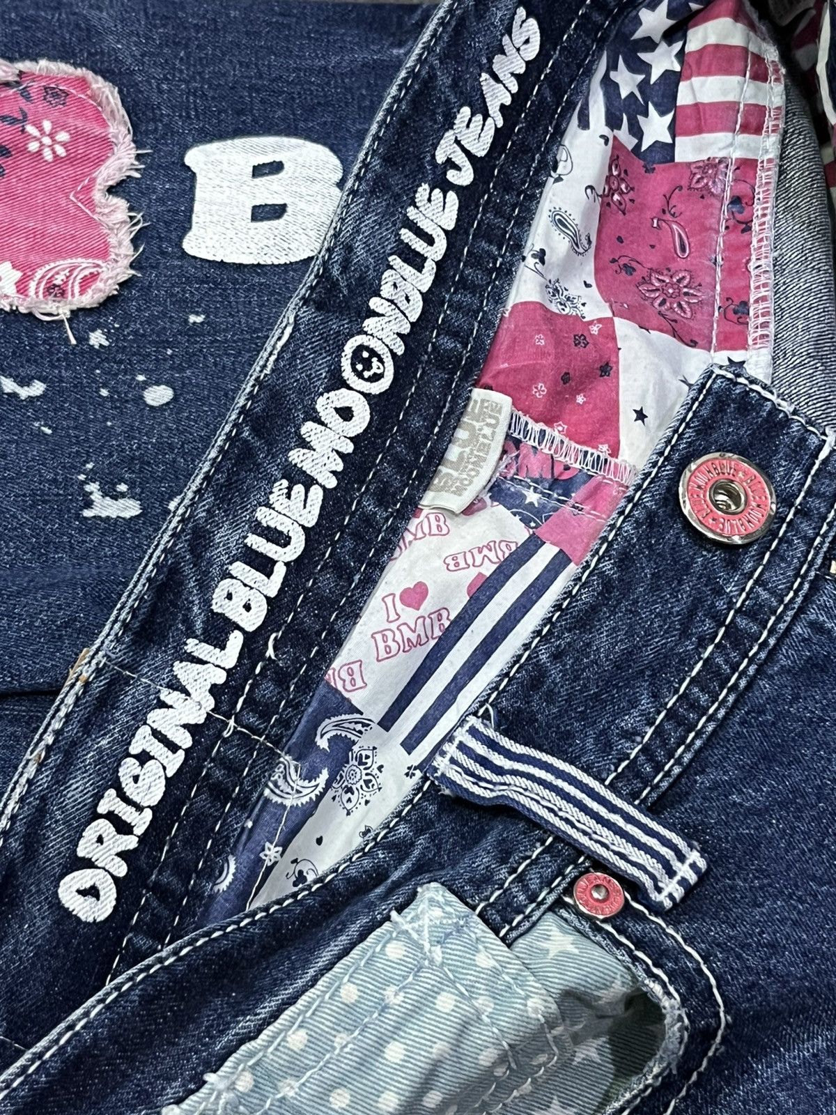 Blue Blue Japan ❤️Vintage BMB Paisley Smiley Kapital Spell-out Daicock Style Size 31" - 14 Thumbnail