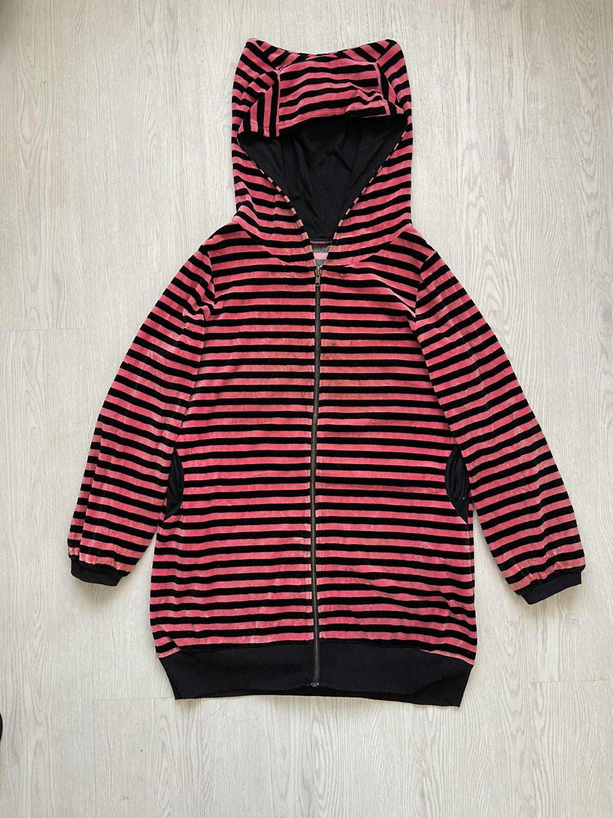 If Six Was Nine Vintage Algonquins Ears Velvet Stripe Zipper Hoodie Jacket Size US M / EU 48-50 / 2 - 1 Thumbnail