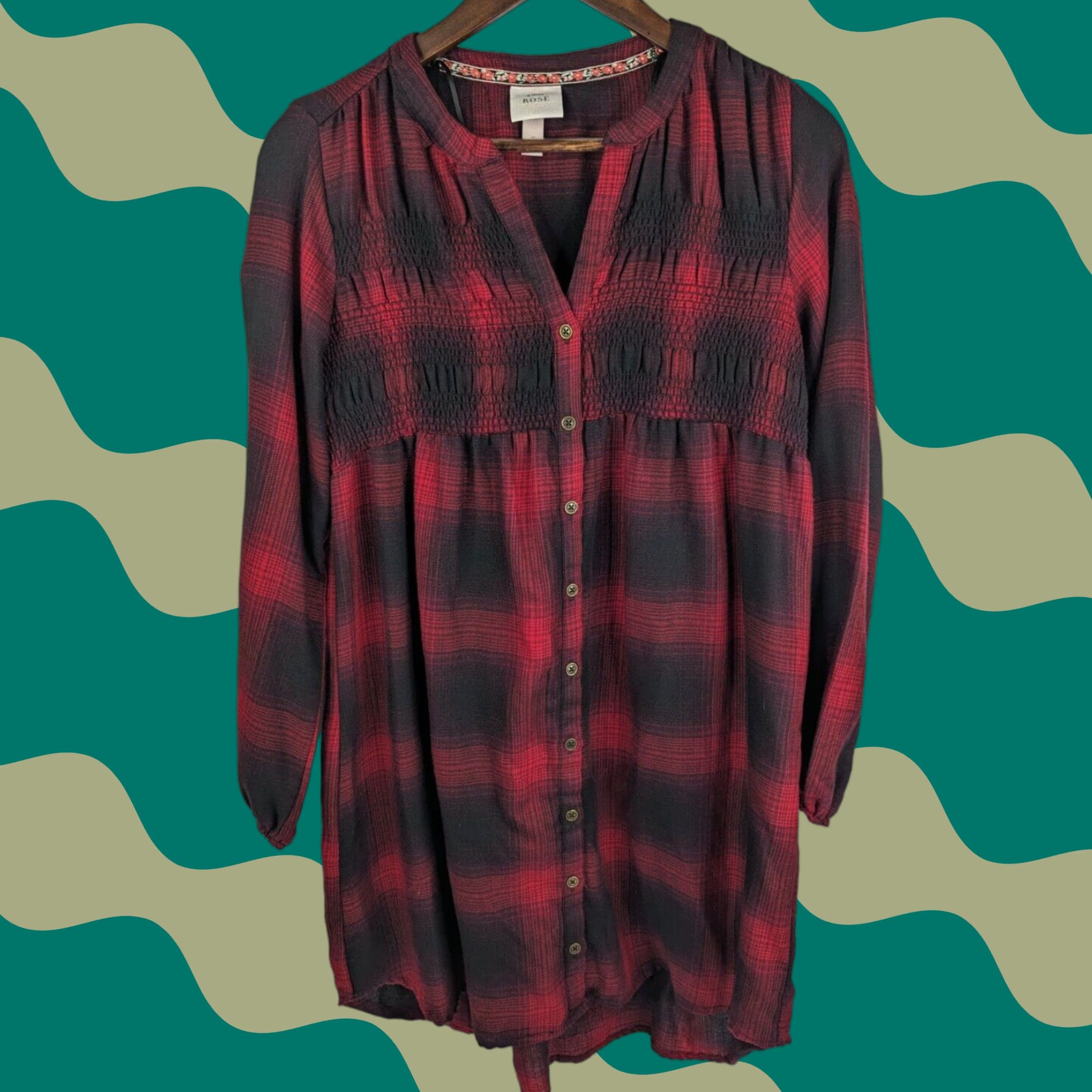Vintage Knox Rose Dress Women Small Red Plaid Tunic Smocked Boho Chic Relaxed Fit Kn ox Rose"} Size S / US 4 / IT 40 - 1 Thumbnail