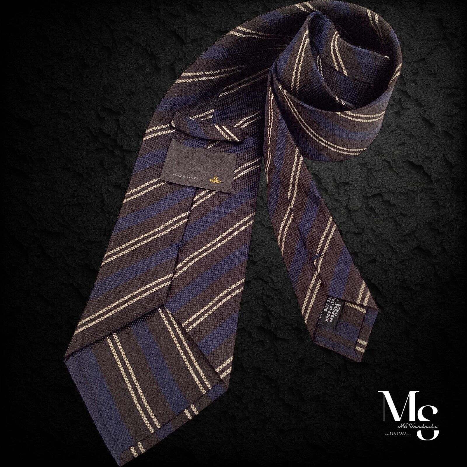Fendi FENDI FF Current Brown Striped Silk Tie Made In Italy W:3.75 Size ONE SIZE - 2 Thumbnail