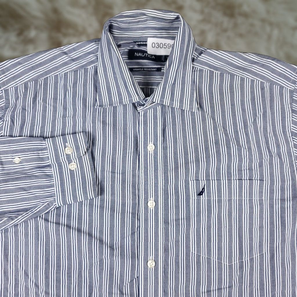 Nautica Nautica Shirt Mens Large Blue Striped Button-Up Long Sleeve Casual Business Formal Workwear Size US L / EU 52-54 / 3 - 1 Thumbnail
