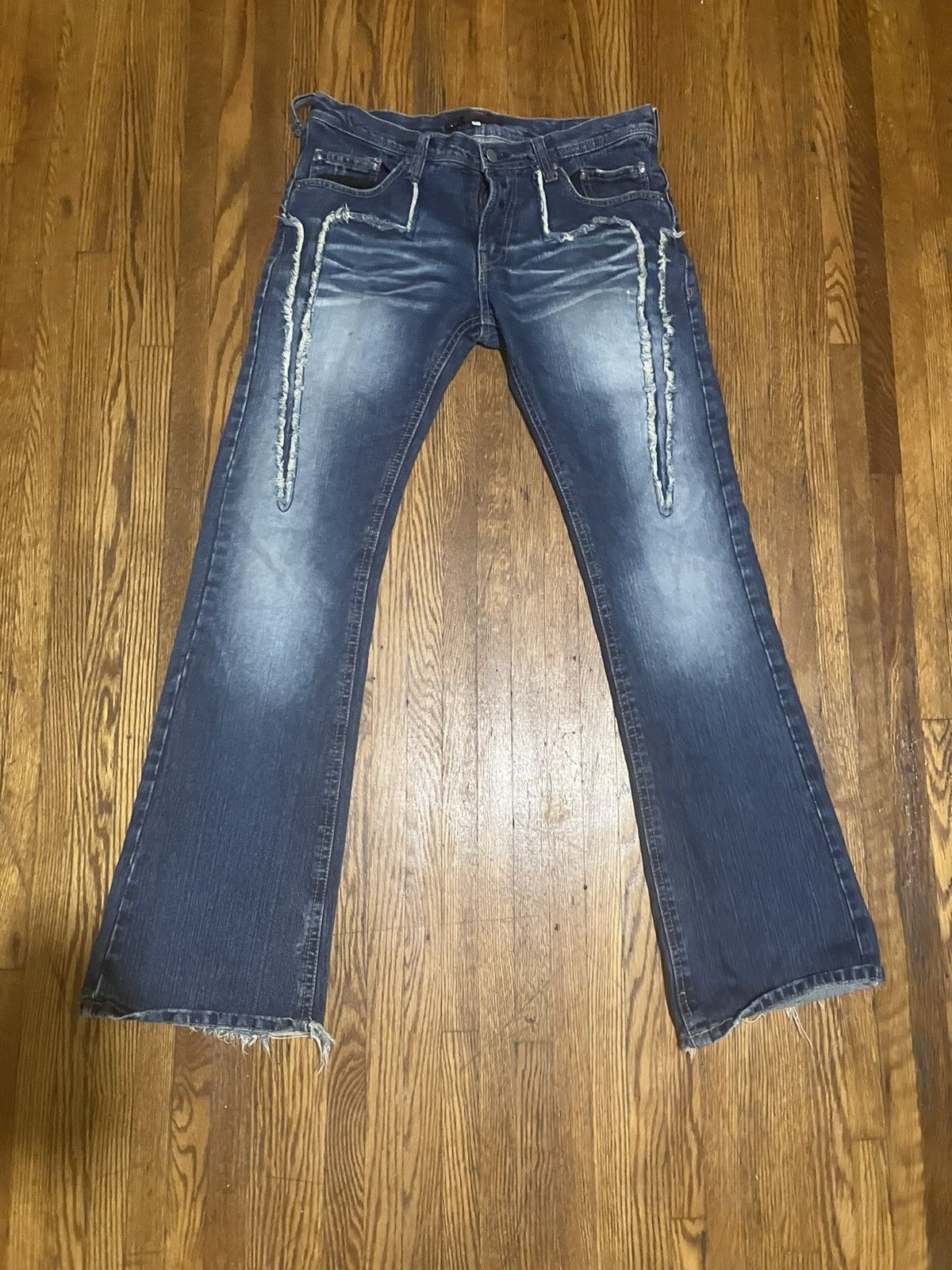 Vintage ICOM Low Rise Denim Distressed Flared Jeans With Design Size US 31 - 1 Preview