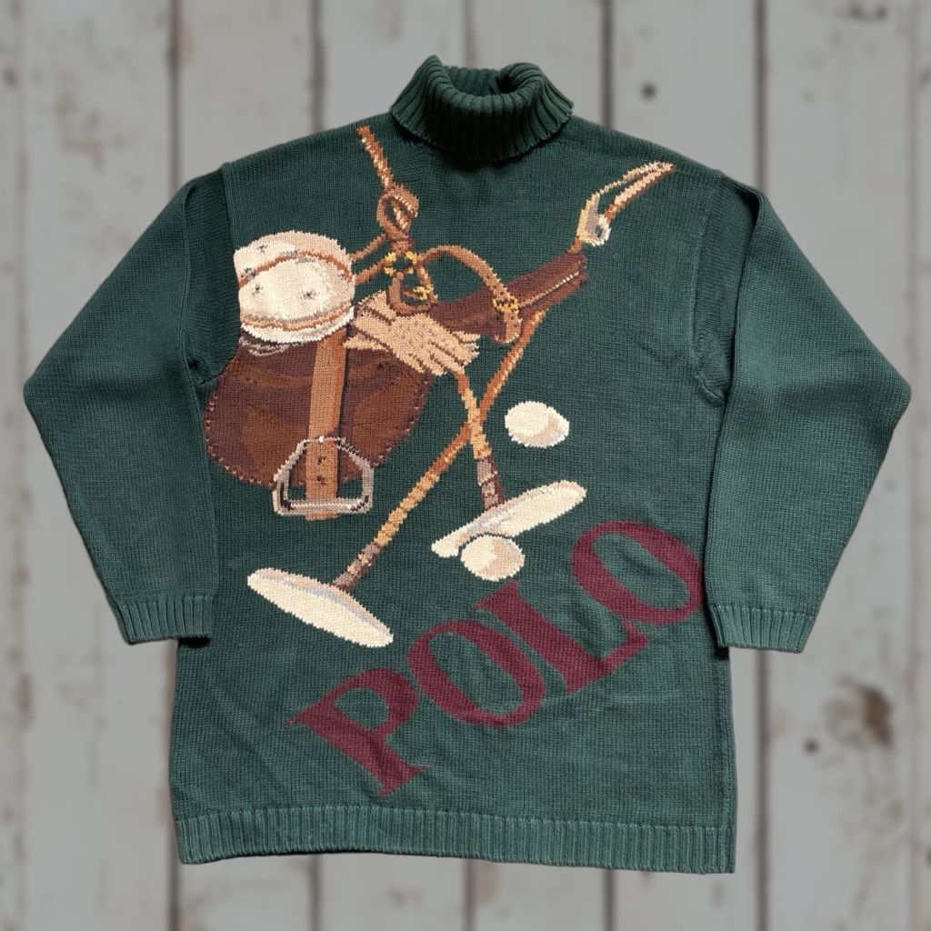 Ralph Lauren VINTAGE Polo Ralph Lauren Clubs Riding Turtleneck Knit Equestrian Sweater M Green Polo Ralph Lauren Shirts? Size US M / EU 48-50 / 2 - 1 Thumbnail