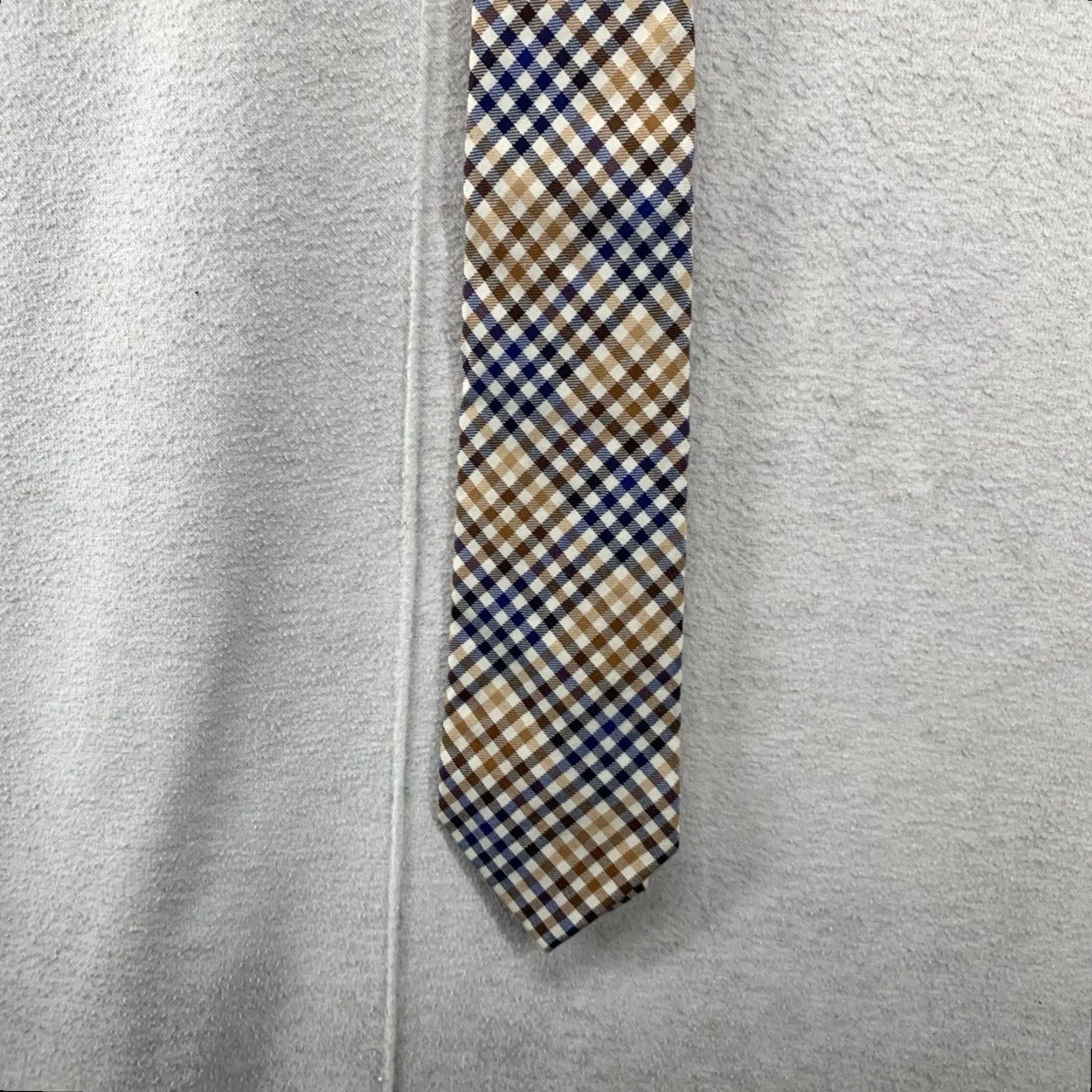 Nautica VINTAGE Nautica Men's Tie Classic Gold White Blue Plaid Cotton 57" Preppy Designer Formal Size ONE SIZE - 5 Thumbnail