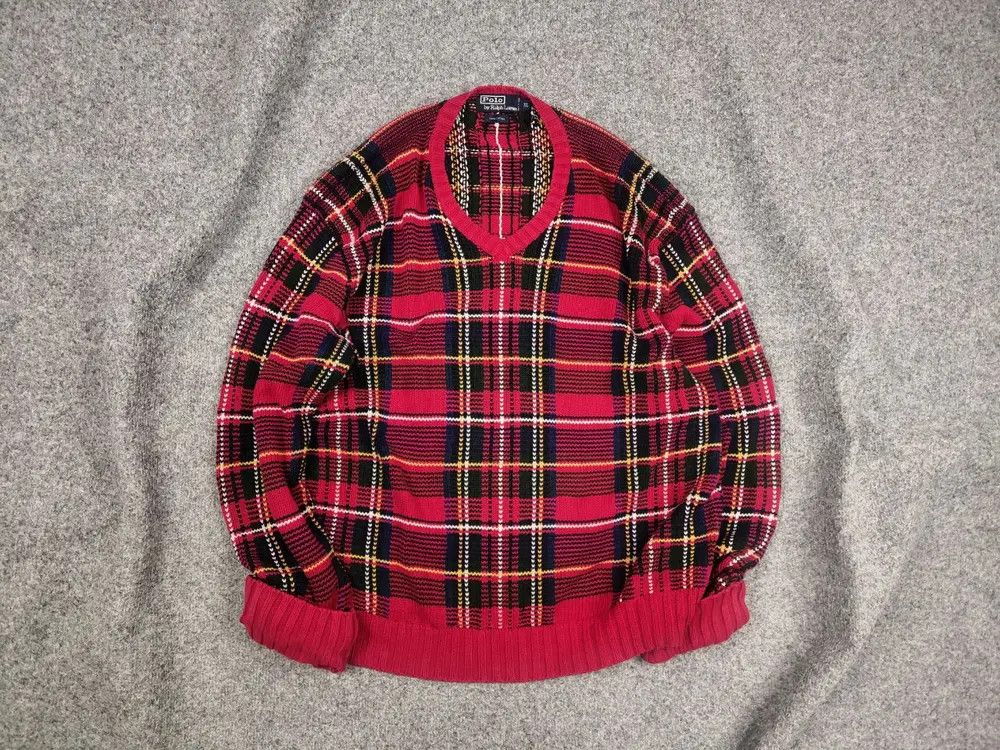 Polo Ralph Lauren Rare Vintage Polo Ralph Lauren Knit Sweater Plaid Red Tartan Size US XL / EU 56 / 4 - 1 Thumbnail