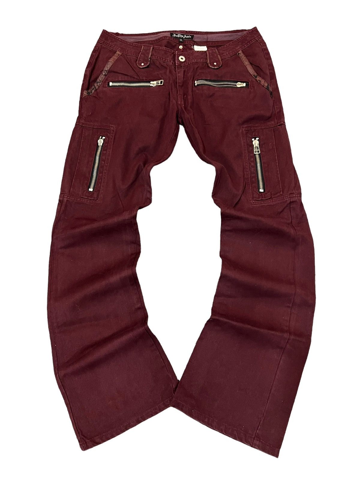 image of If Six Was Nine x In The Attic Punk Flared Pants Cargo Zip in Burgandy, Men's (Size 31)