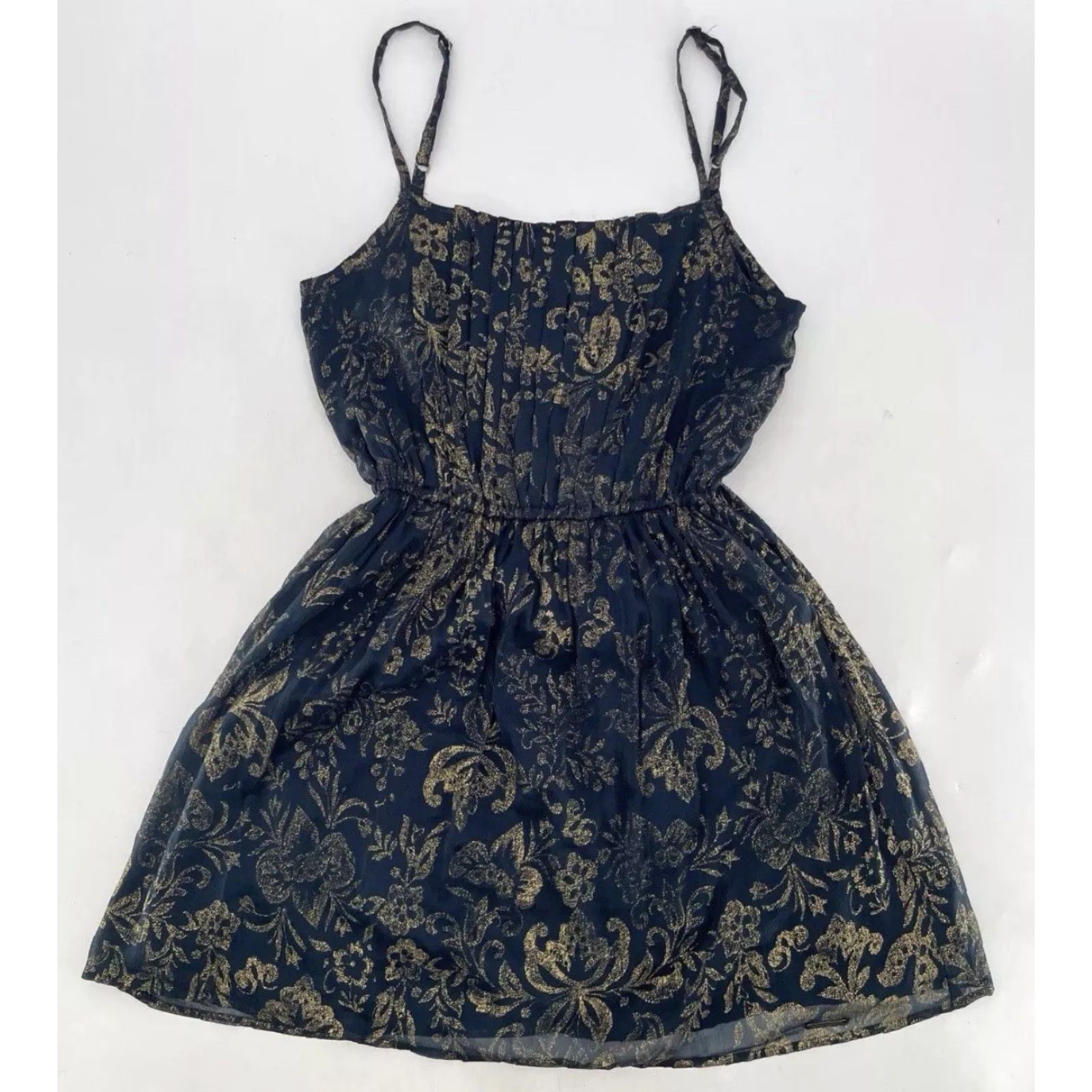 Abercrombie & Fitch Abercrombie & Fitch Women's Sundress Mini Spaghetti Strap Navy Gold Floral Size S XS-00? Size S / US 4 / IT 40 - 3 Thumbnail