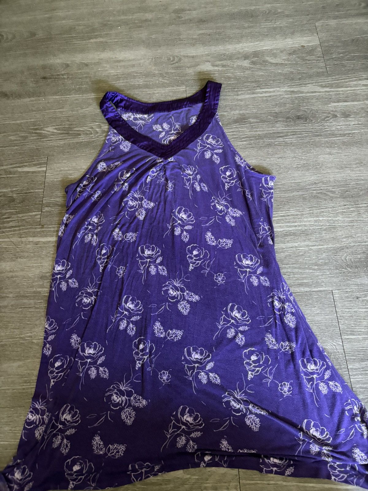 Other Beautiful Women's Purple White Floral V Neck Tankdress Size L / US 10 / IT 46 - 4 Thumbnail