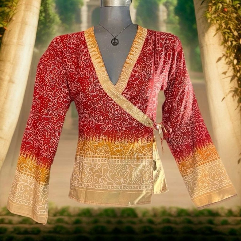 Alchemy Equipment SILK SARI WRAP TOP Vintage Pure Silk FAIR TRADE SIZE Med Size M / US 6-8 / IT 42-44 - 1 Thumbnail
