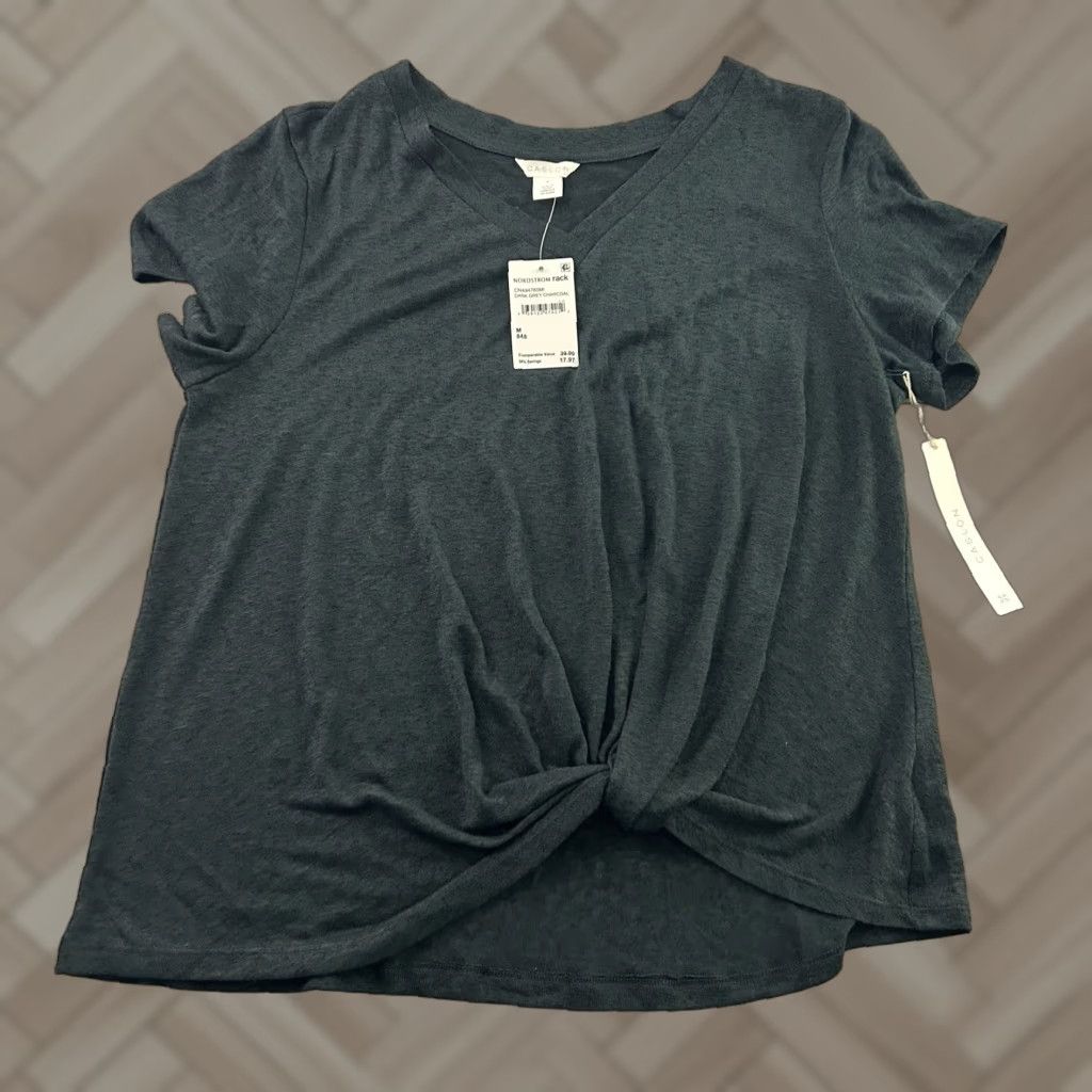 Vintage Caslon Women's T-Shirt V-Neck Short Sleeve M Dark Charcoal Grey Caslon Woman Shirt V-Neck M Gray 90s? Size M / US 6-8 / IT 42-44 - 1 Thumbnail