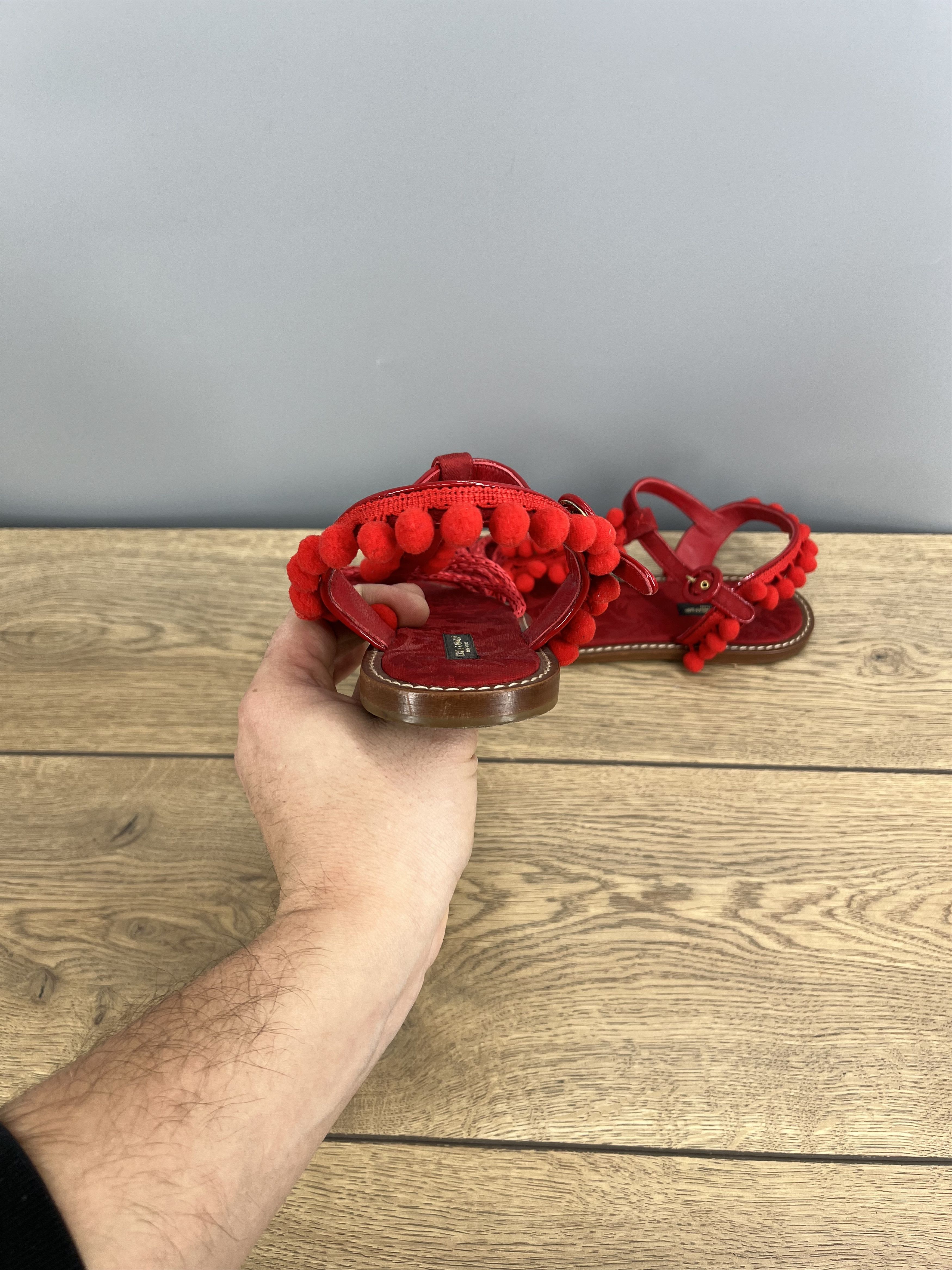 Dolce & Gabbana Vintage Dolce & Gabbana Red Leather Sandals Pom Pom Size US 9 / IT 39 - 3 Thumbnail