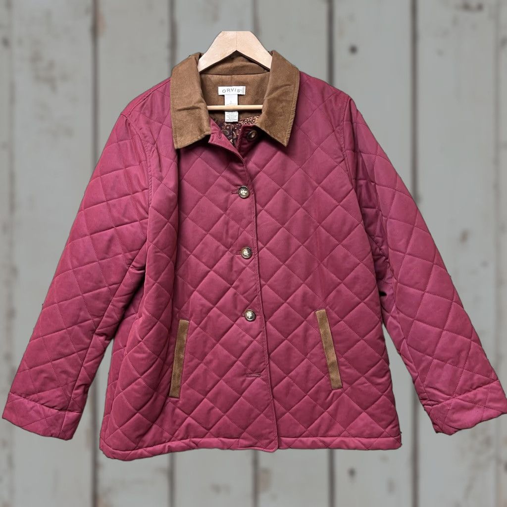 Orvis Orvis Women’s Red Plaid Quilted Chore Coat Jacket Button Down Sz Large Pockets Size L / US 10 / IT 46 - 1 Thumbnail