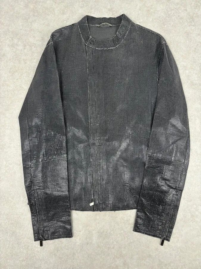 Emporio Armani SS2014 Emporio Armani Dark Grey Leather Perforated Laser-Cut Jacket Size US L / EU 52-54 / 3 - 1 Thumbnail