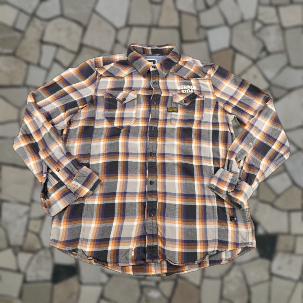 G-Star G-STAR Raw Shirt Mens XL Gray Orange Plaid Flannel Button-Up Collared Pocketed 100% Cotton Casual Outdoor Mens XL Orange Plaid Shirt Size US XL / EU 56 / 4 - 1 Thumbnail