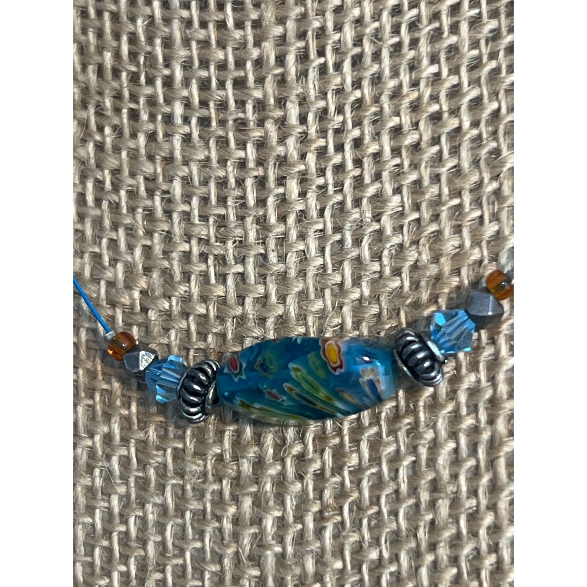 Other Millefiori Glass Bead Necklace Collar Blue Line Lobster Clas Size ONE SIZE - 2 Thumbnail