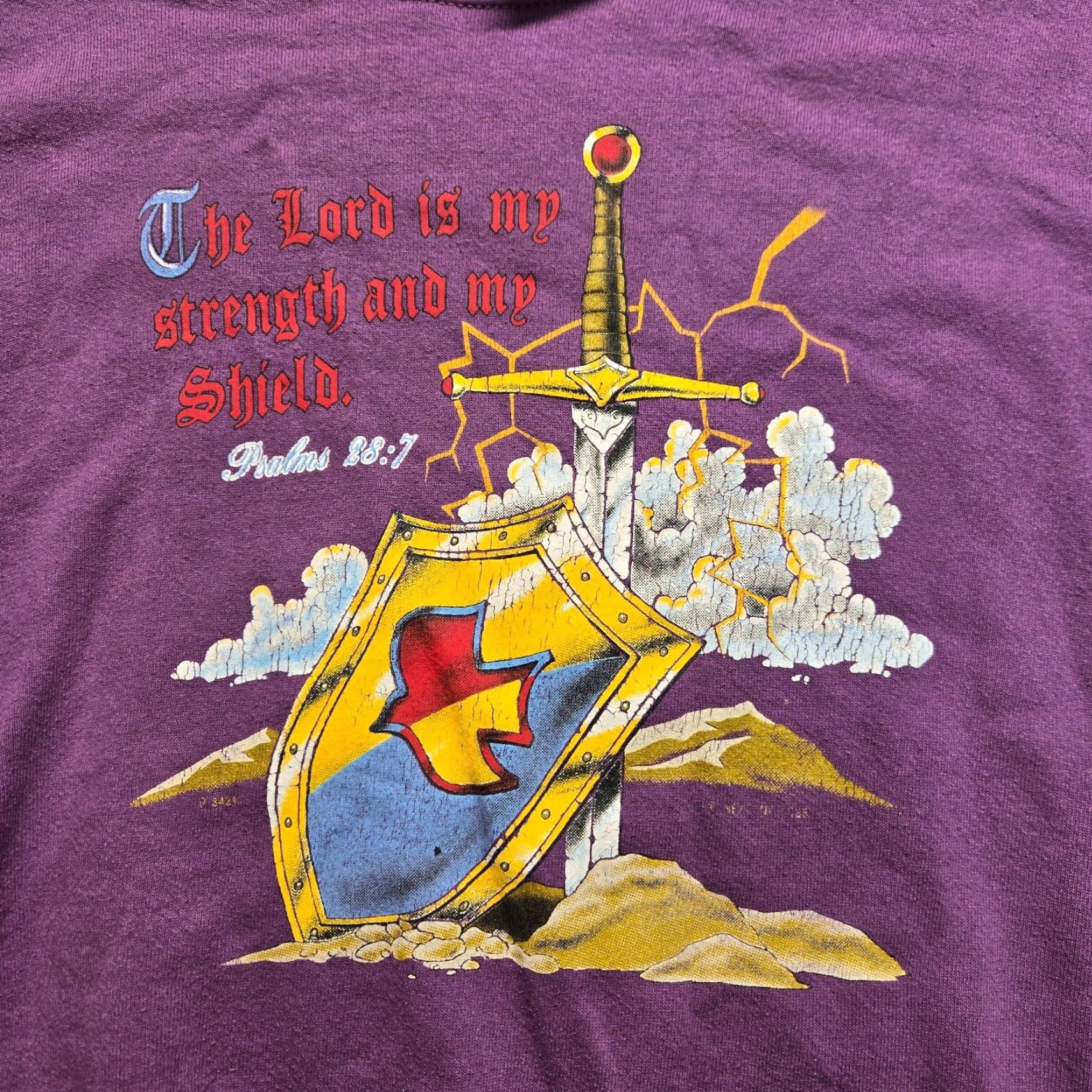 Jerzees VINTAGE JERZEES Purple Sweatshirt Psalm 28:7 Christ is My Strength Adult Large Mens Size US L / EU 52-54 / 3 - 2 Thumbnail