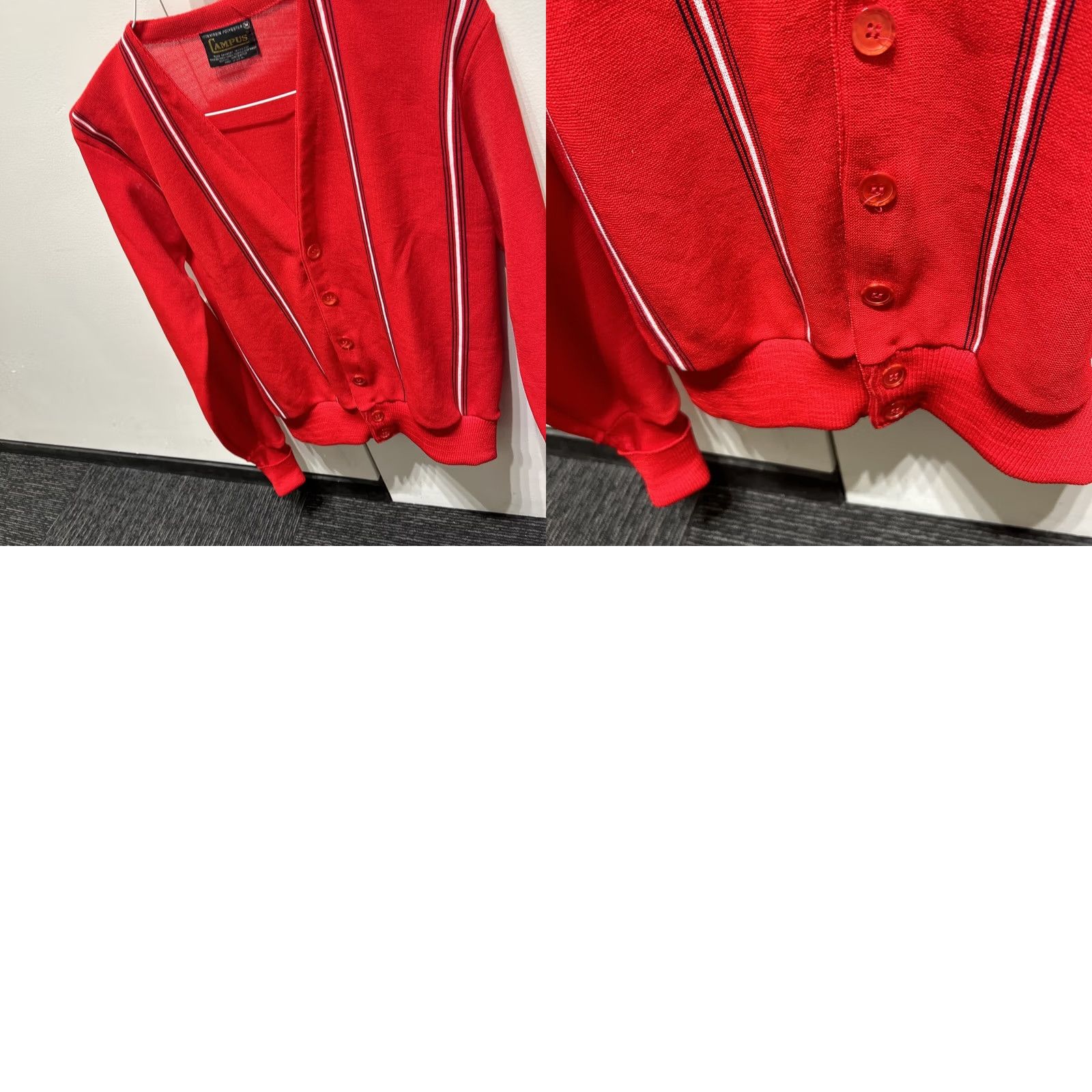 Vintage VINTAGE Campus Cardigan Medium Red Poly 100% Virgin Poly Dark Academia Cobain Preppy Oxford Mens Size US M / EU 48-50 / 2 - 8 Thumbnail