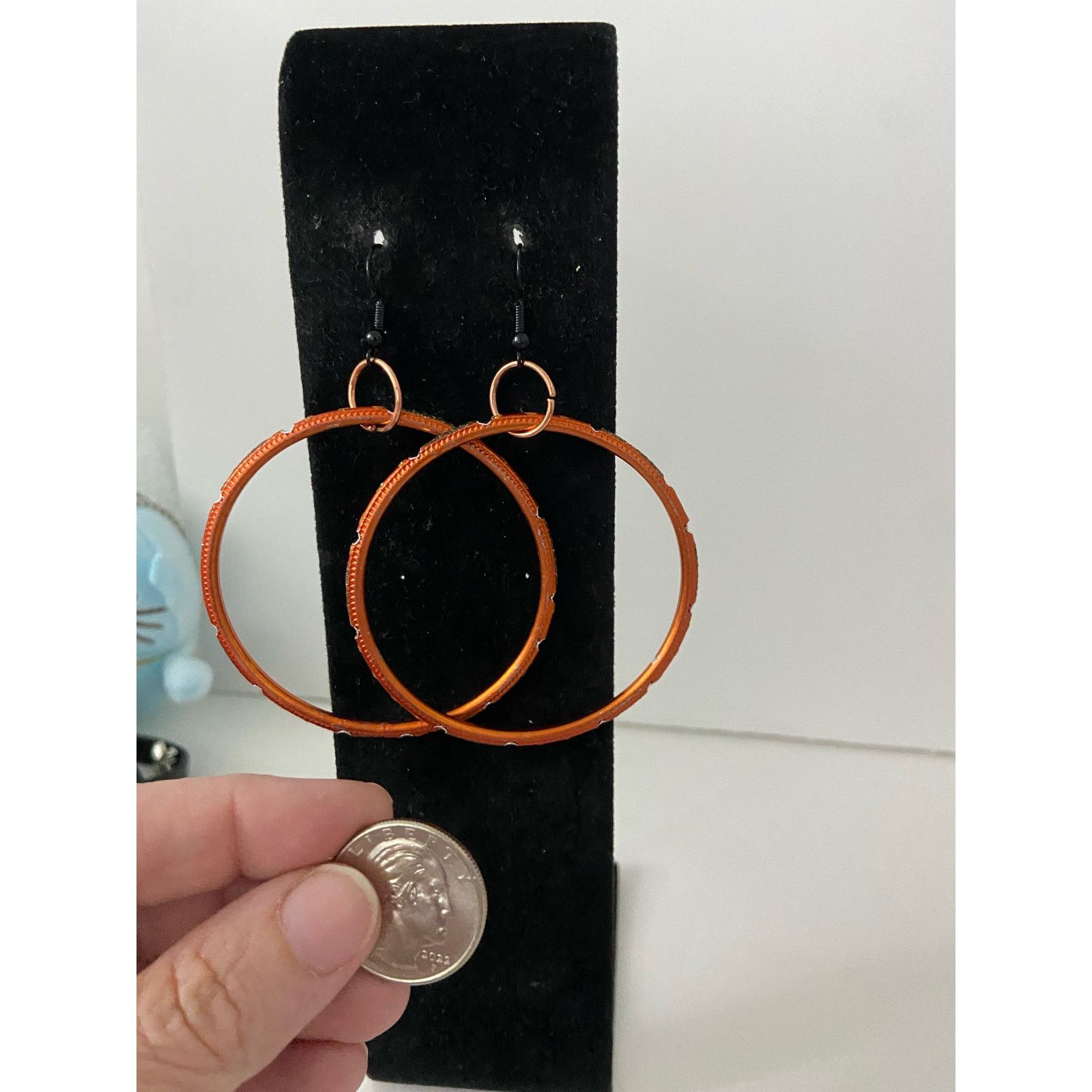 Handmade skinny orange hoop earrings Size ONE SIZE - 2 Thumbnail