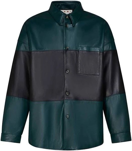 Marni o1w1db10824 Leather Shirt in Green Black Size US S / EU 44-46 / 1 - 1 Thumbnail