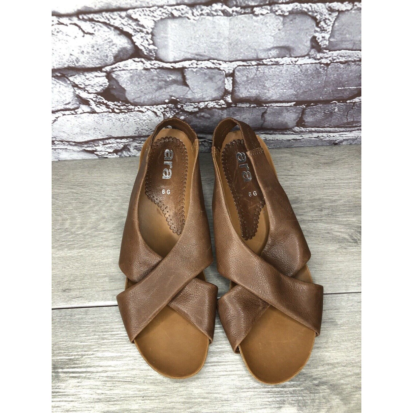 Other Ara Brown Leather Cross Strap Wooden Stacked Heel Sandals Wo Size US 8 / IT 38 - 2 Thumbnail