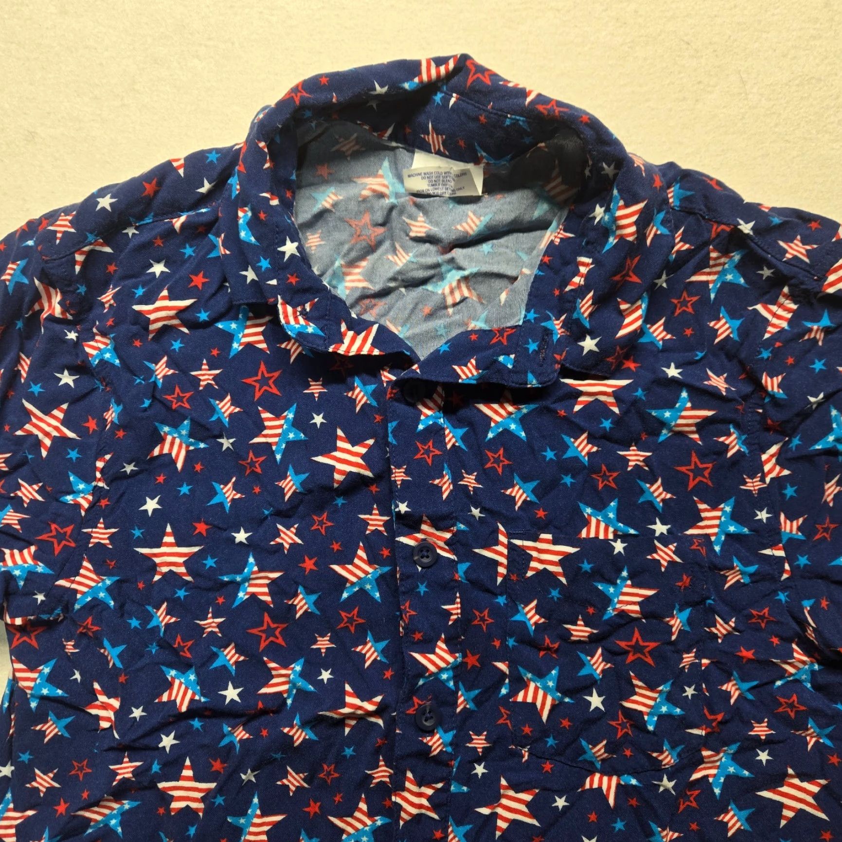Vintage Orageous USA Stars Stripes Print Button Up Short Sleeve Shirt Men's Small Blue Size US S / EU 44-46 / 1 - 2 Thumbnail