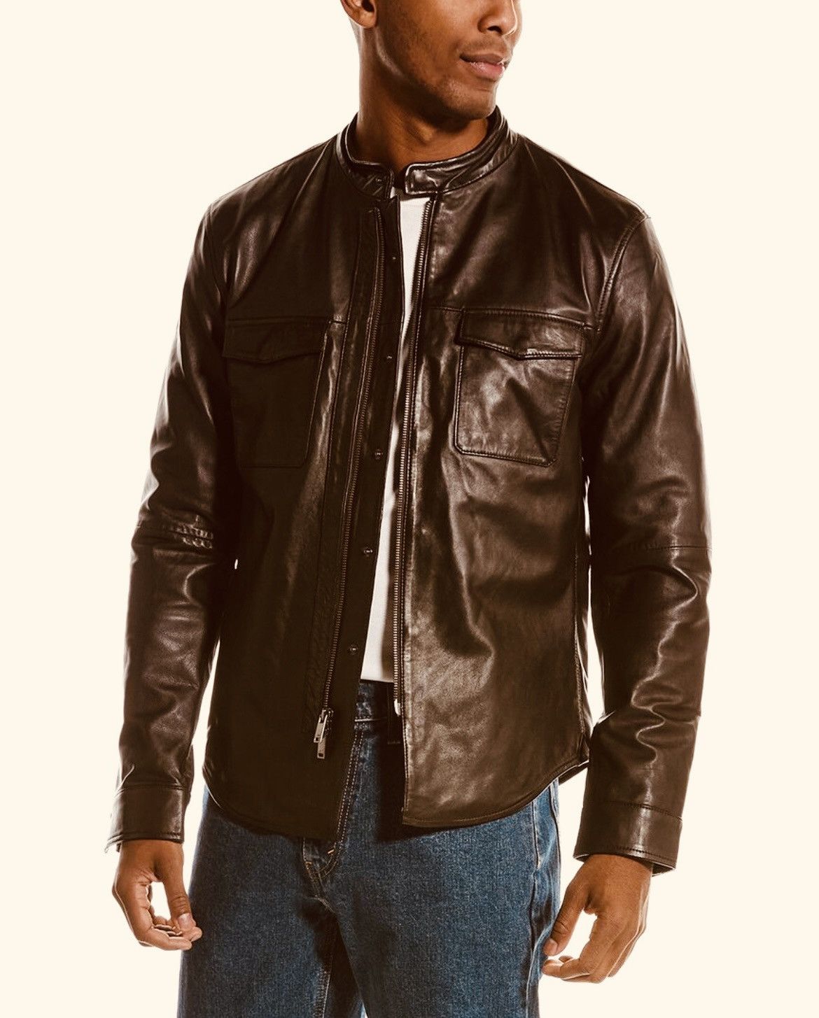 John Varvatos Leather snapfront jacket size medium Size US M / EU 48-50 / 2 - 5 Thumbnail