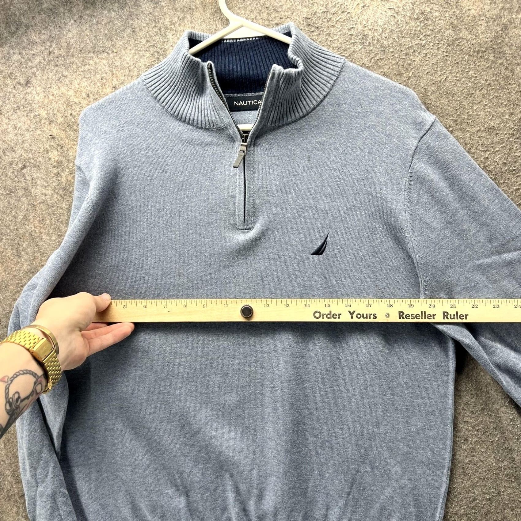Nautica Nautica Sail Logo Sweater Mens Medium Gray Quarter Zip Mock Neck Pullover Size US M / EU 48-50 / 2 - 5 Thumbnail