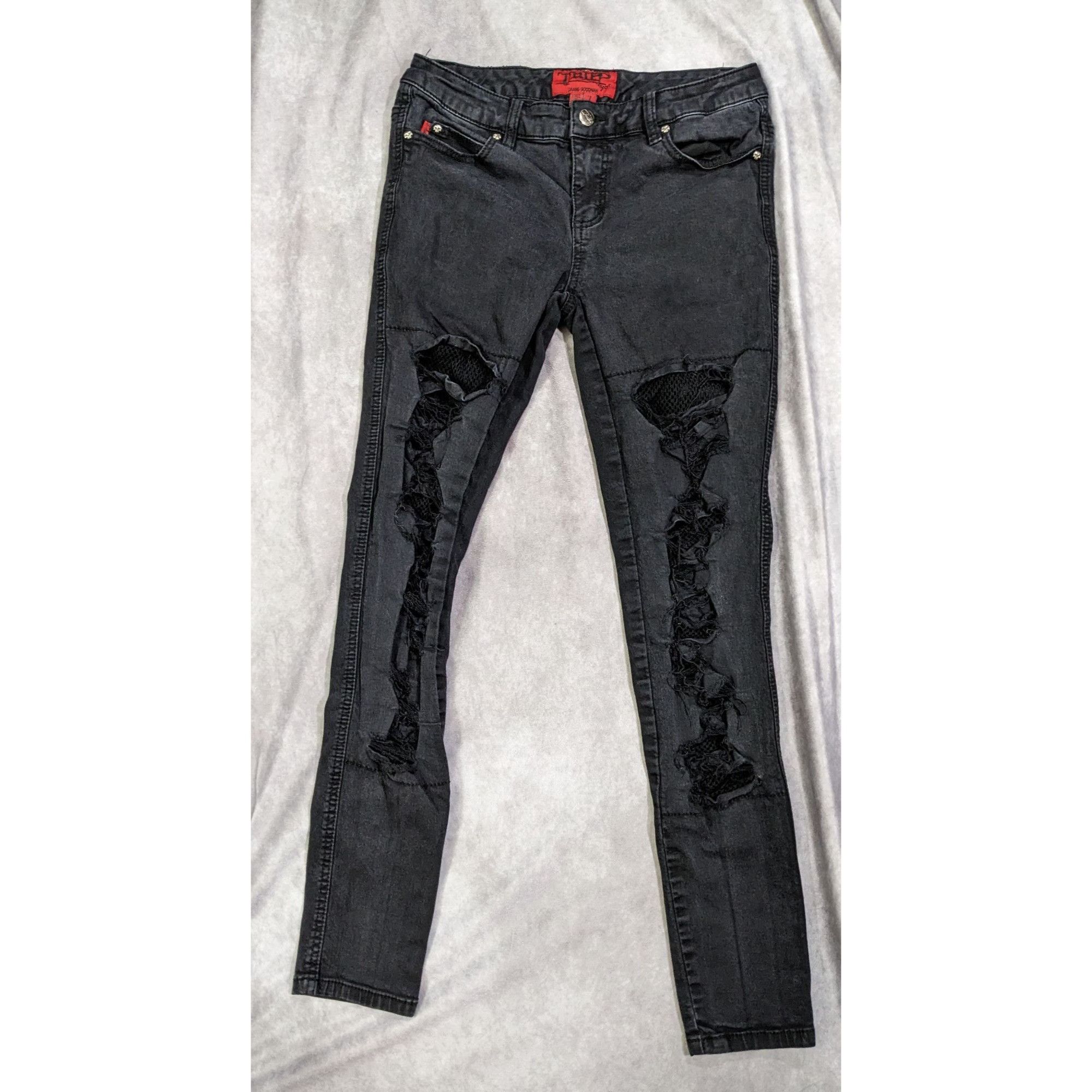 Tripp NYC Vintage Y2K Gothic Distressed Skinny Jeans by TrippNYC Size 29" - 5 Thumbnail