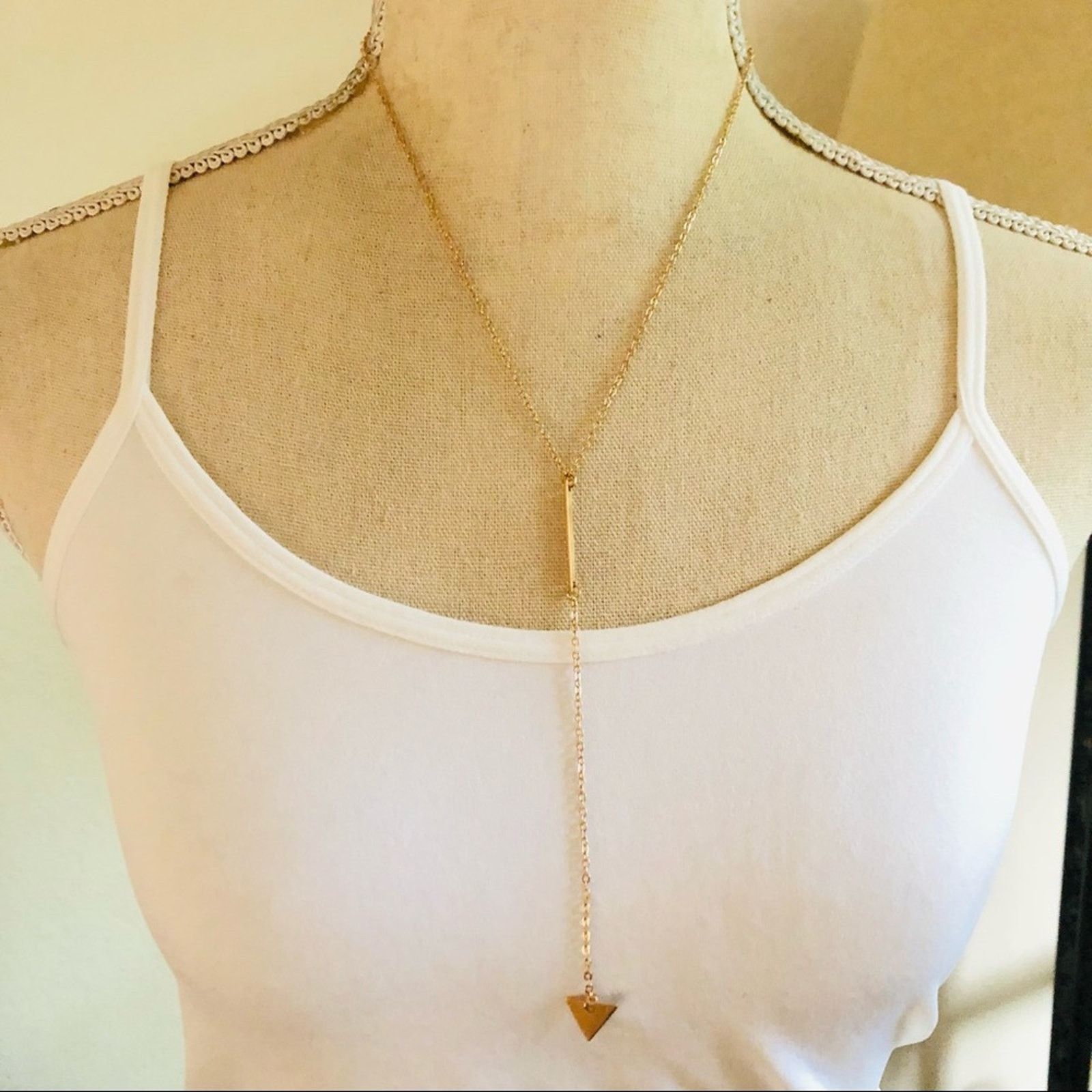Jewelry Minimalist gold plated bar triangle accent Y chain necklace Size ONE SIZE - 1 Thumbnail