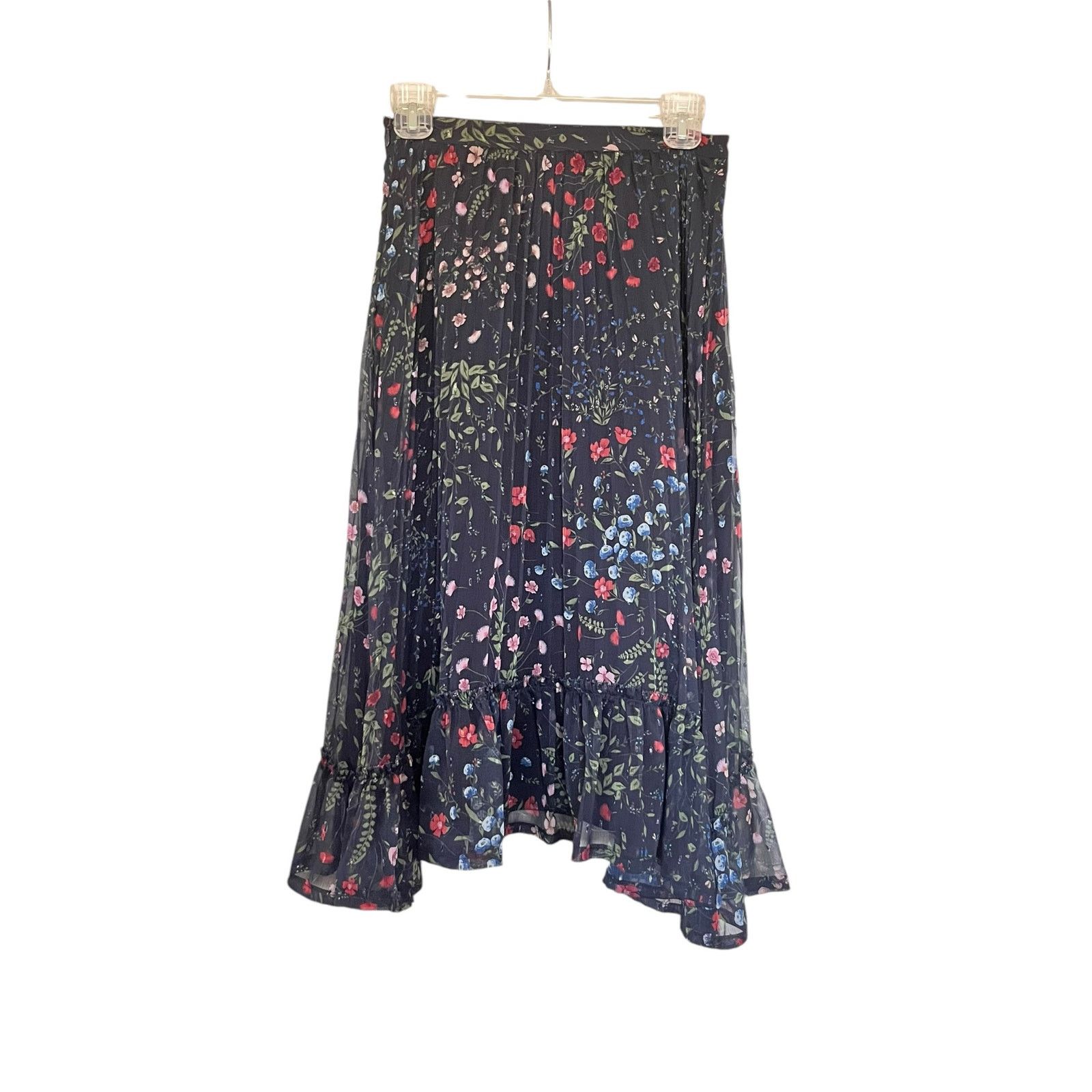 Joie Joie Noora Midnight Navy Floral Print Pleated Midi Skirt Size 26" / US 2 / IT 38 - 6 Thumbnail