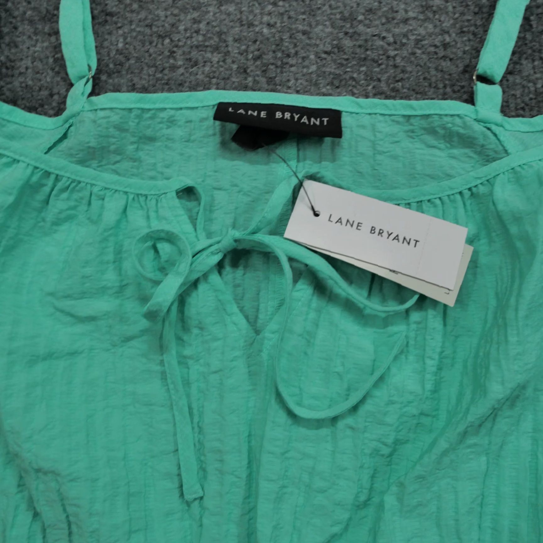 Vintage Lane Bryant Top Womens 18 Green Shirt Cold Shoulder Smock Waist Blouse Sleeveless Collared Button Non-Iron Casual Size XXL / US 16-18 / IT 52-54 - 3 Thumbnail