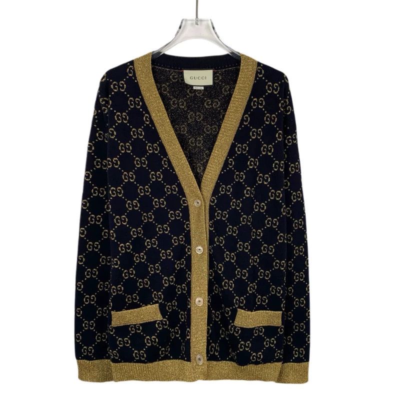 Gucci Gucci Black and gold color matching V-neck cotton knitted c Size US M / EU 48-50 / 2 - 1 Thumbnail