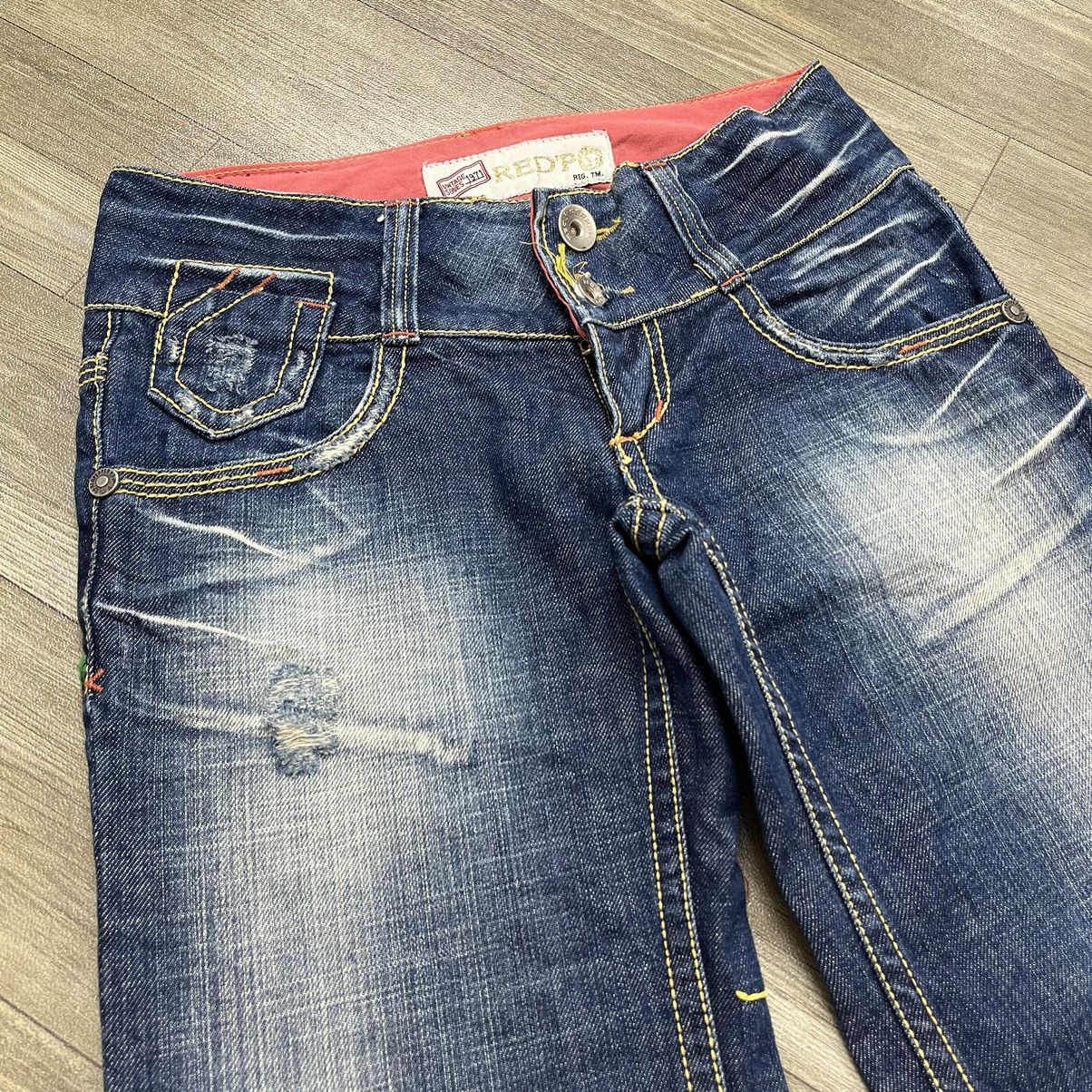 If Six Was Nine × Japanese Brand × Le Grande Bleu (L.G.B.) RedPepper Embroidered Distressed Flared Denim Jeans Bootcut Size 26" / US 2 / IT 38 - 6 Thumbnail